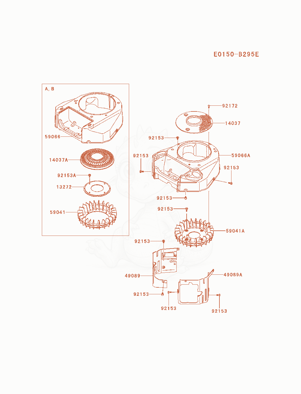 Despiece del Cooling-Equipment de un motor Kawasaki FS541V-AS28, con globos numerados