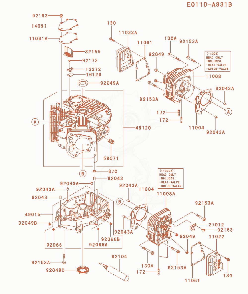 Exploded parts diagram of the Cylinder / Crankcase of a Kawasaki FS541V-AS02 engine, with numbered balloons