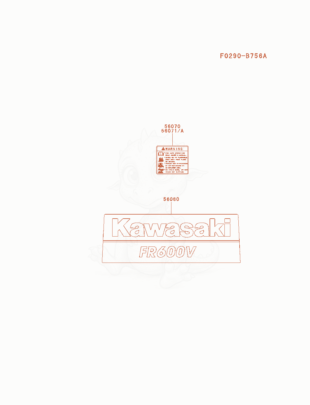 Exploded parts diagram of the Label of a Kawasaki FR600V-AS04 engine, with numbered balloons