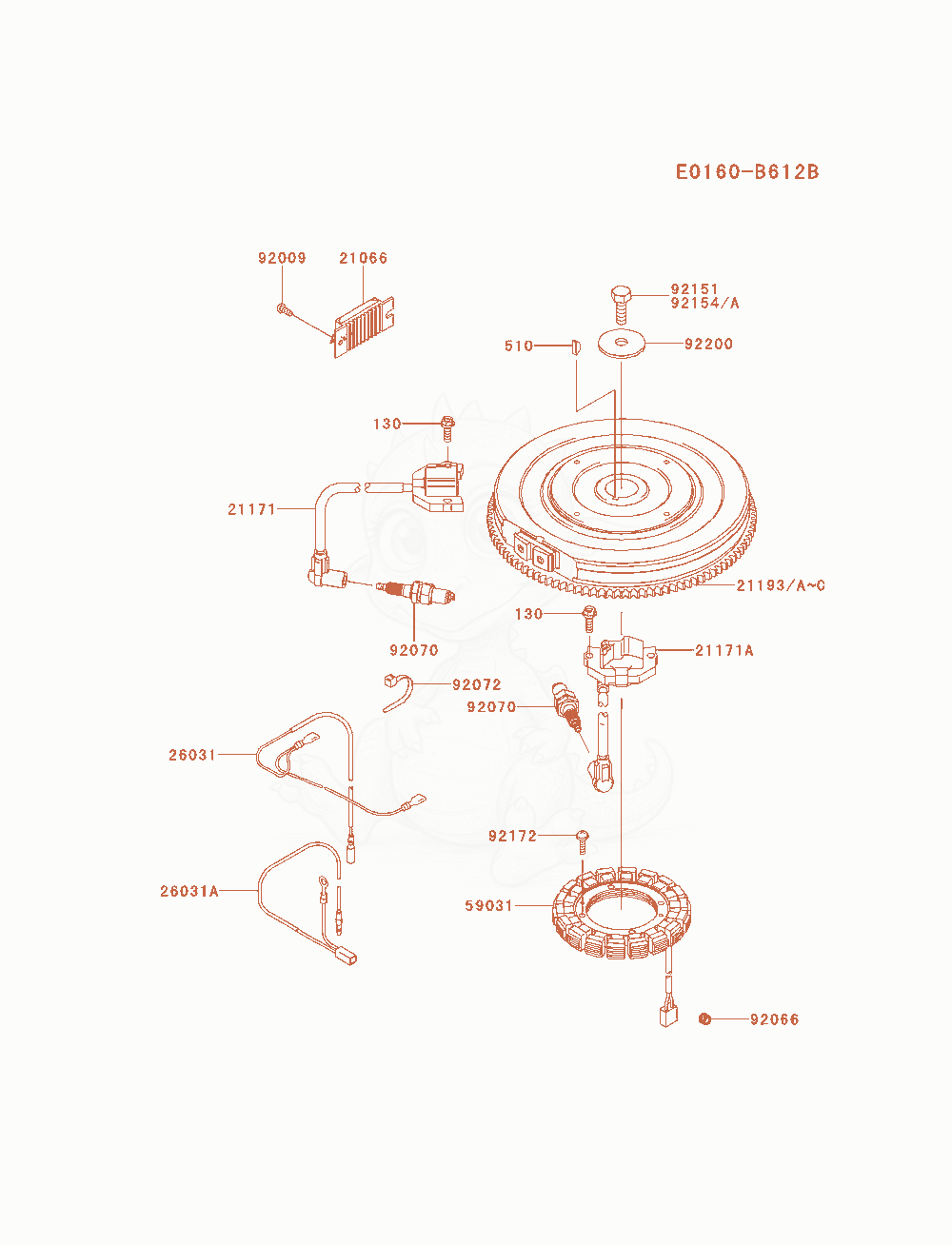 Despiece del Electric-Equipment de un motor Kawasaki FX921V-BS07, con globos numerados