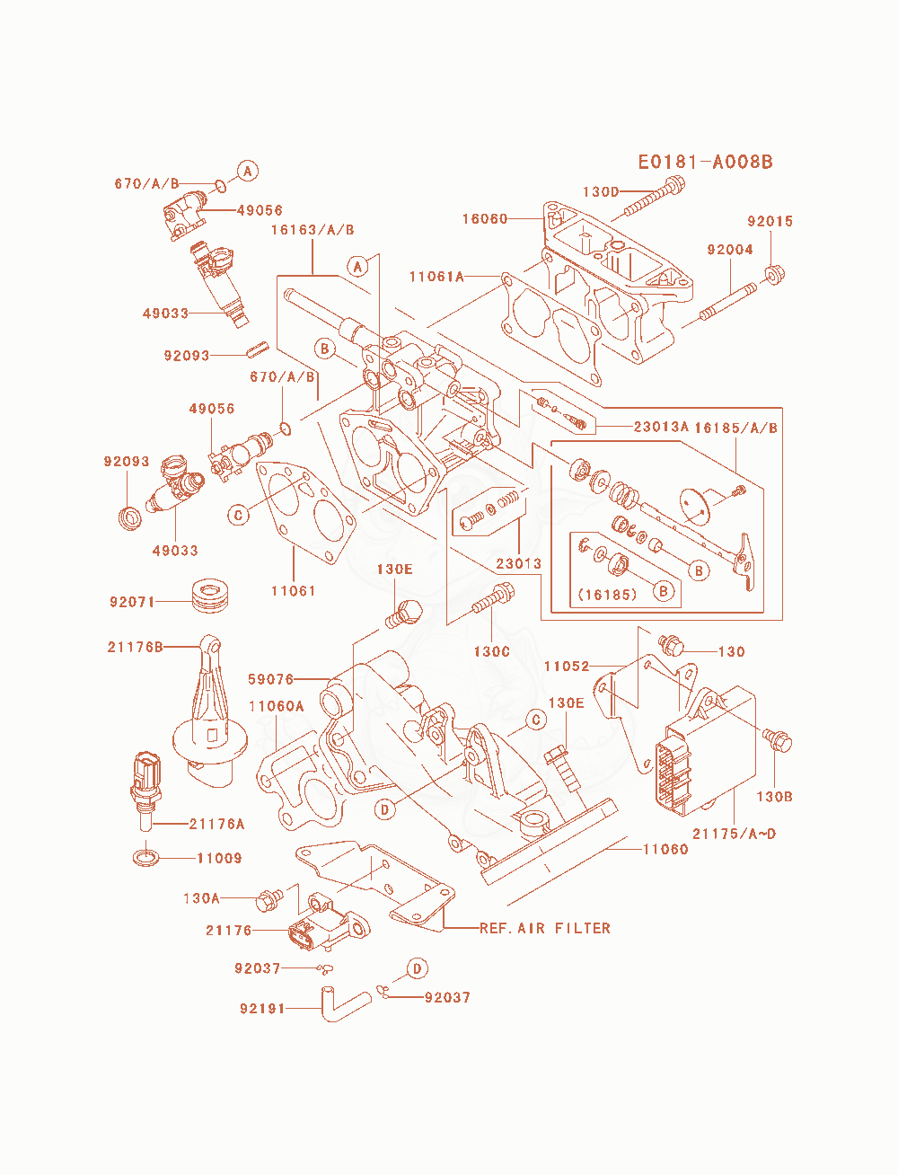 Exploded parts diagram of the Throttle-Equipment of a Kawasaki FD791D-AS00 engine, with numbered balloons
