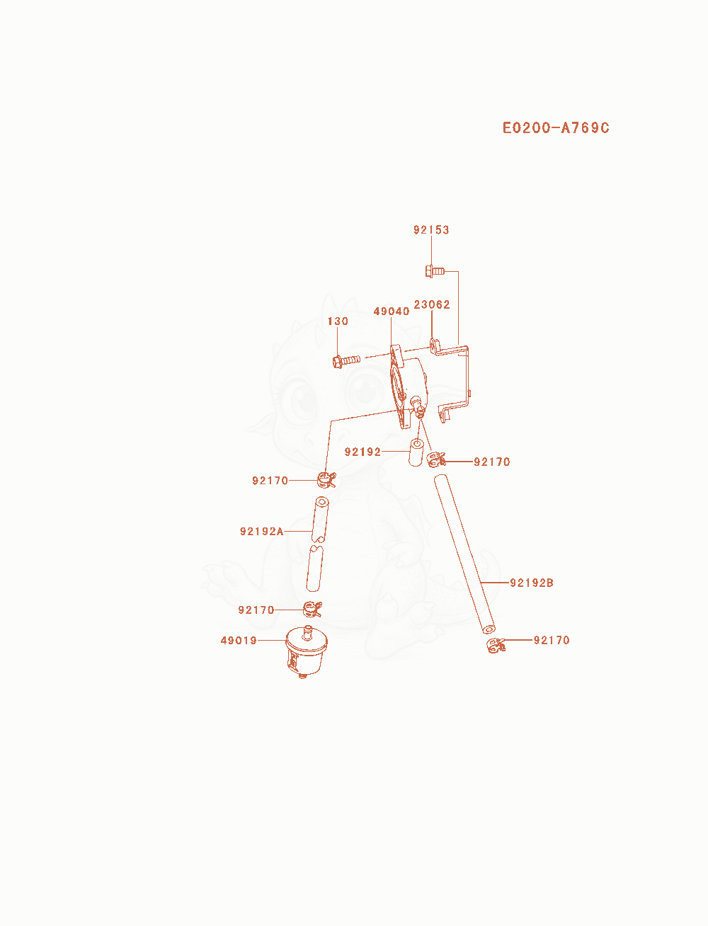 Despiece del Fuel-Tank / Fuel-Valve de un motor Kawasaki FX801V-AS09, con globos numerados