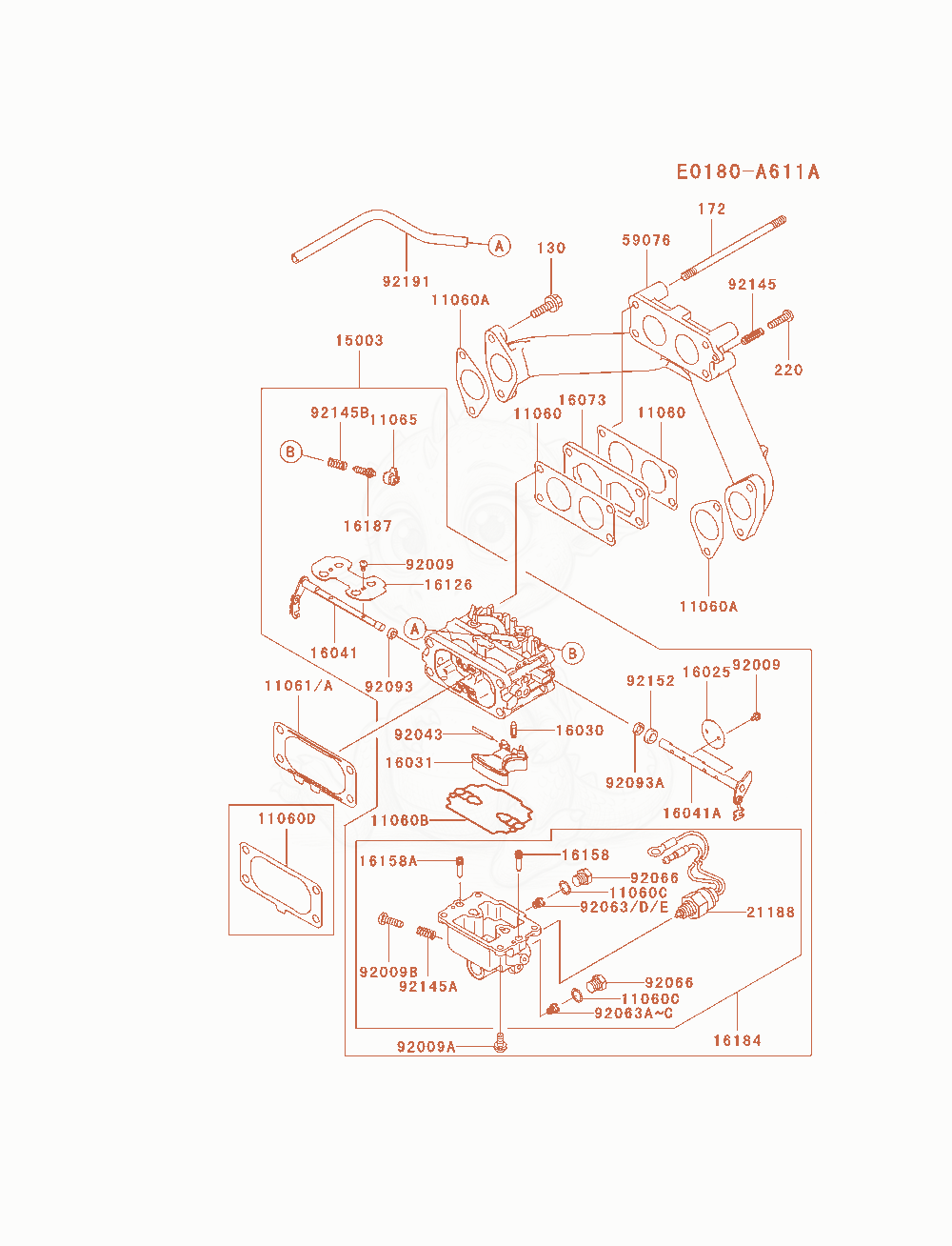 Exploded parts diagram of the Carburetor of a Kawasaki FH721D-AS08 engine, with numbered balloons