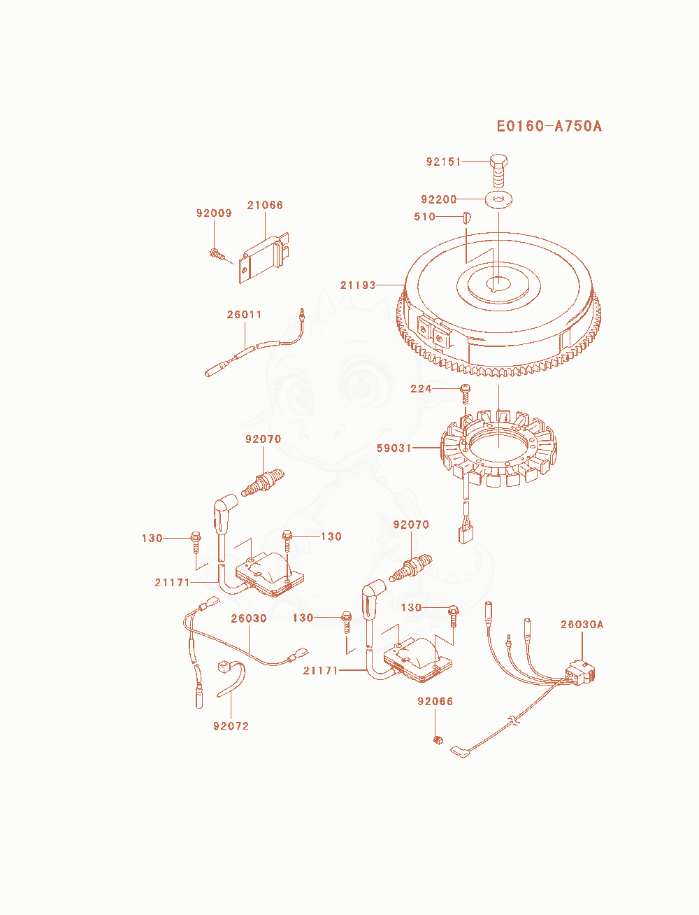 Despiece del Electric-Equipment de un motor Kawasaki FH721V-AS10, con globos numerados