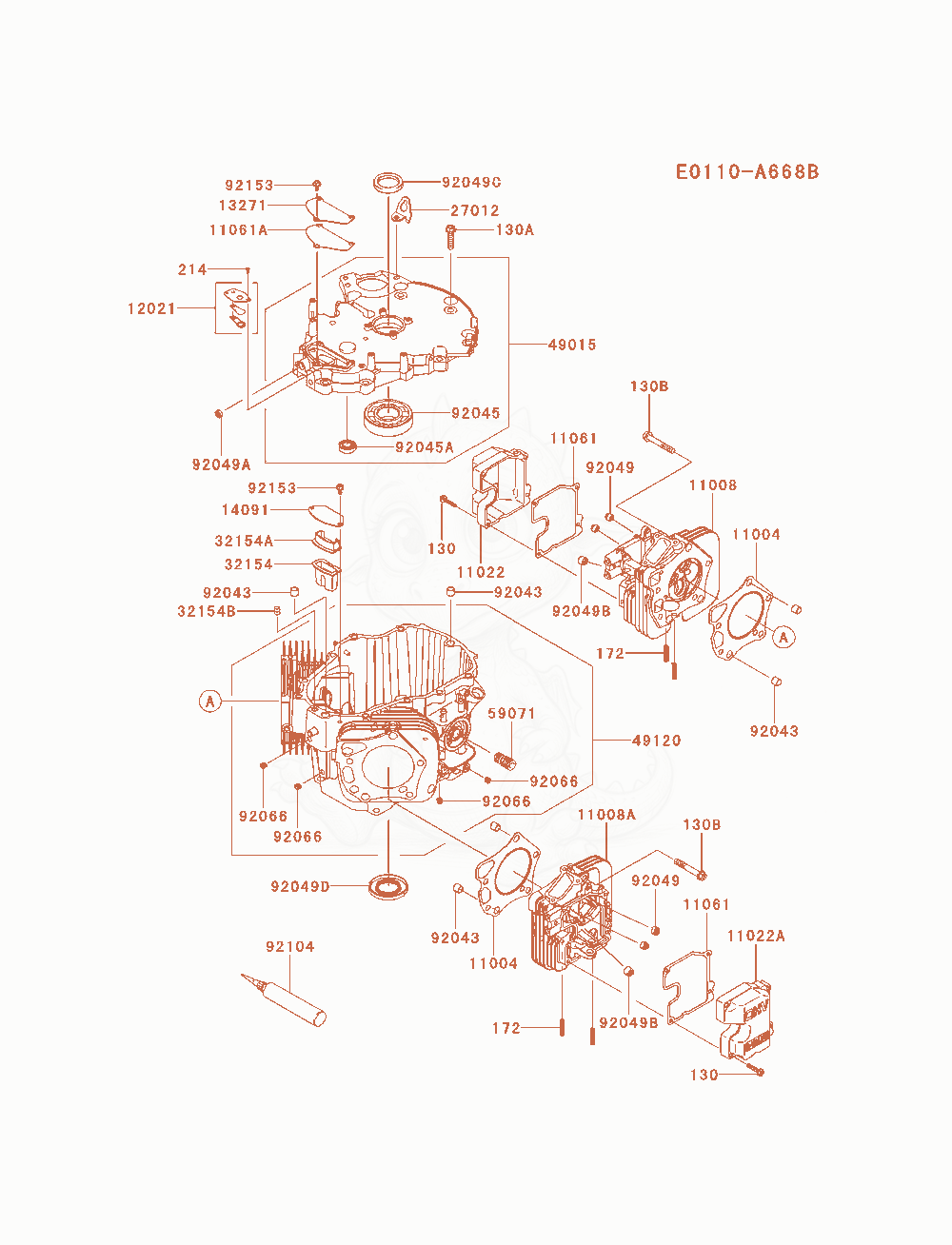 Exploded parts diagram of the Cylinder / Crankcase of a Kawasaki FX921V-AS06 engine, with numbered balloons