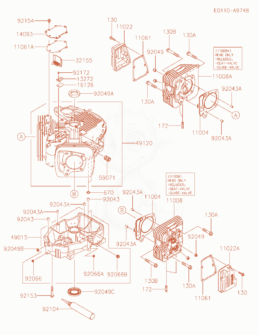 Exploded parts diagram of the Cylinder / Crankcase of a Kawasaki FX691V-AR00 engine, with numbered balloons
