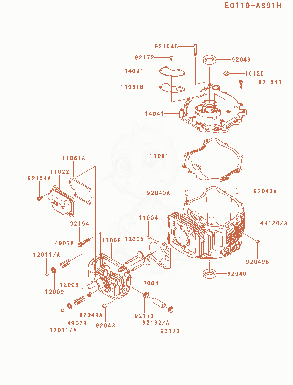 Despiece del Cylinder / Crankcase de un motor Kawasaki FJ180V-DM00, con globos numerados