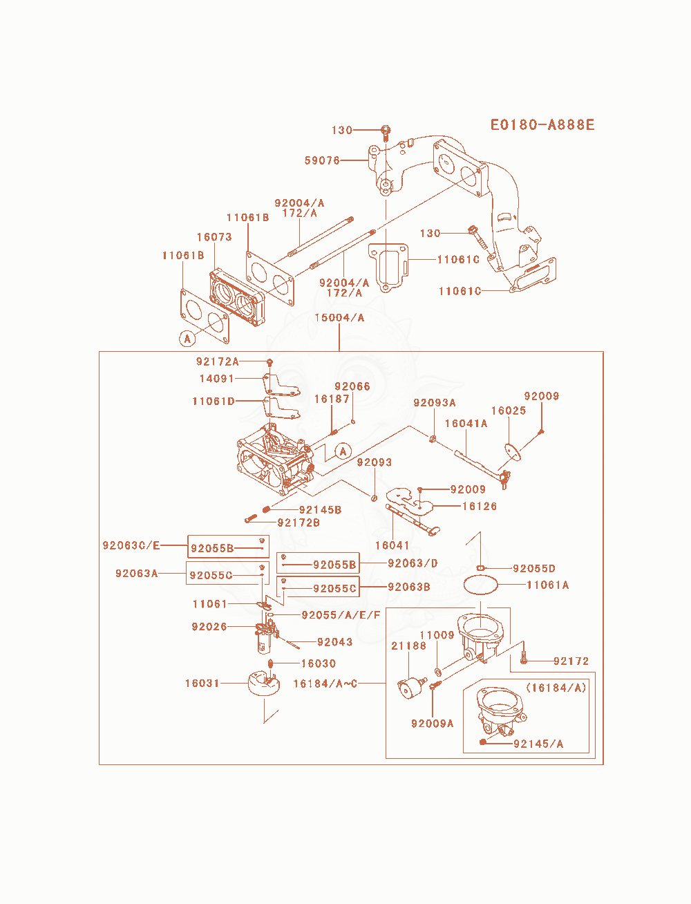 Exploded parts diagram of the Carburetor of a Kawasaki FX921V-AS00 engine, with numbered balloons