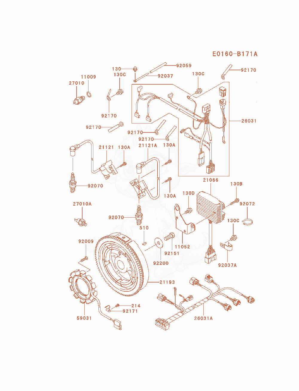 Despiece del Electric-Equipment de un motor Kawasaki FD791D-AS07, con globos numerados