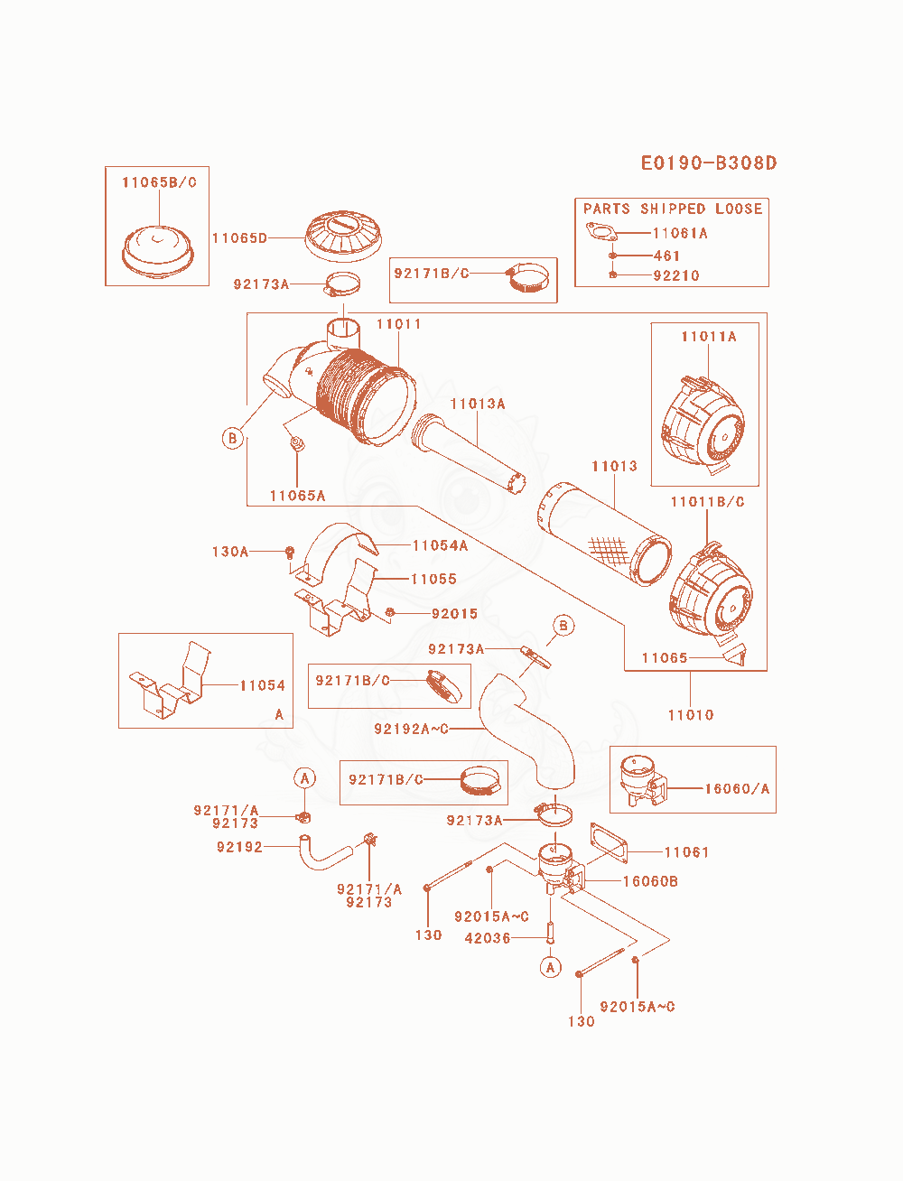 Exploded parts diagram of the Air-Filter / Muffler of a Kawasaki FXT00V-AS00 engine, with numbered balloons