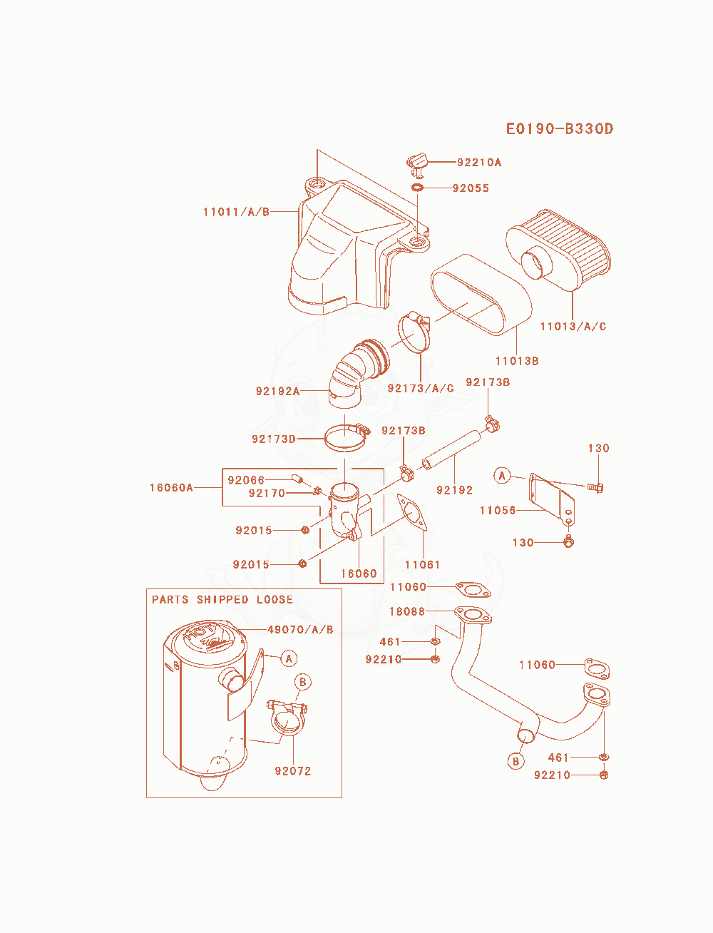 Despiece del Air-Filter / Muffler(As16 / Bs16) de un motor Kawasaki FS541V-AS16, con globos numerados