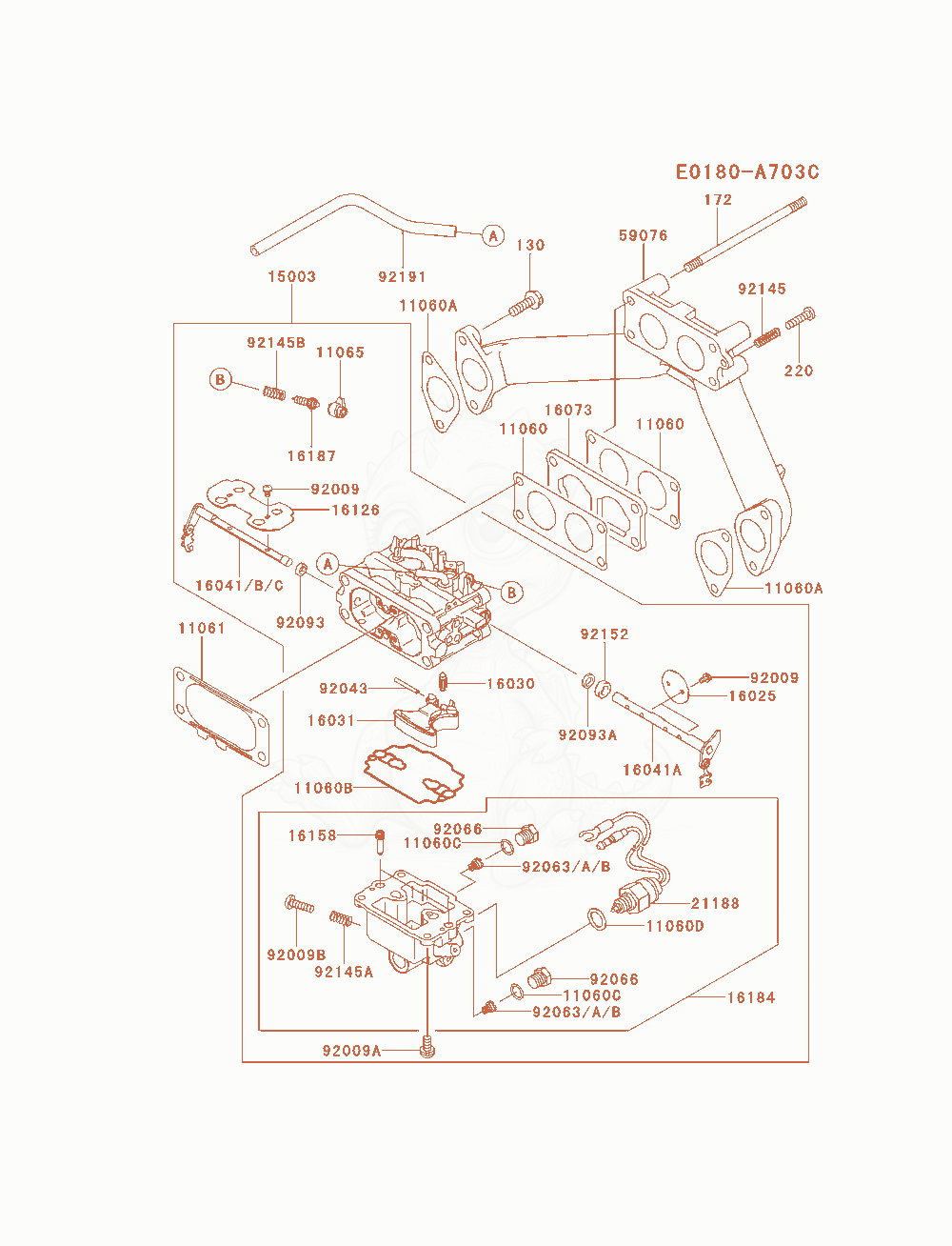 Exploded parts diagram of the Carburetor of a Kawasaki FH721D-DS01 engine, with numbered balloons