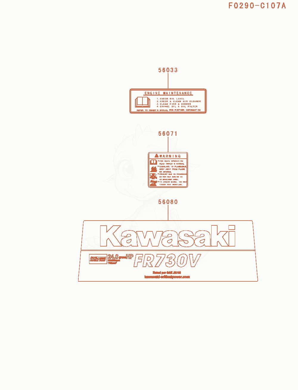 Despiece del Label de un motor Kawasaki FR730V-AS34, con globos numerados