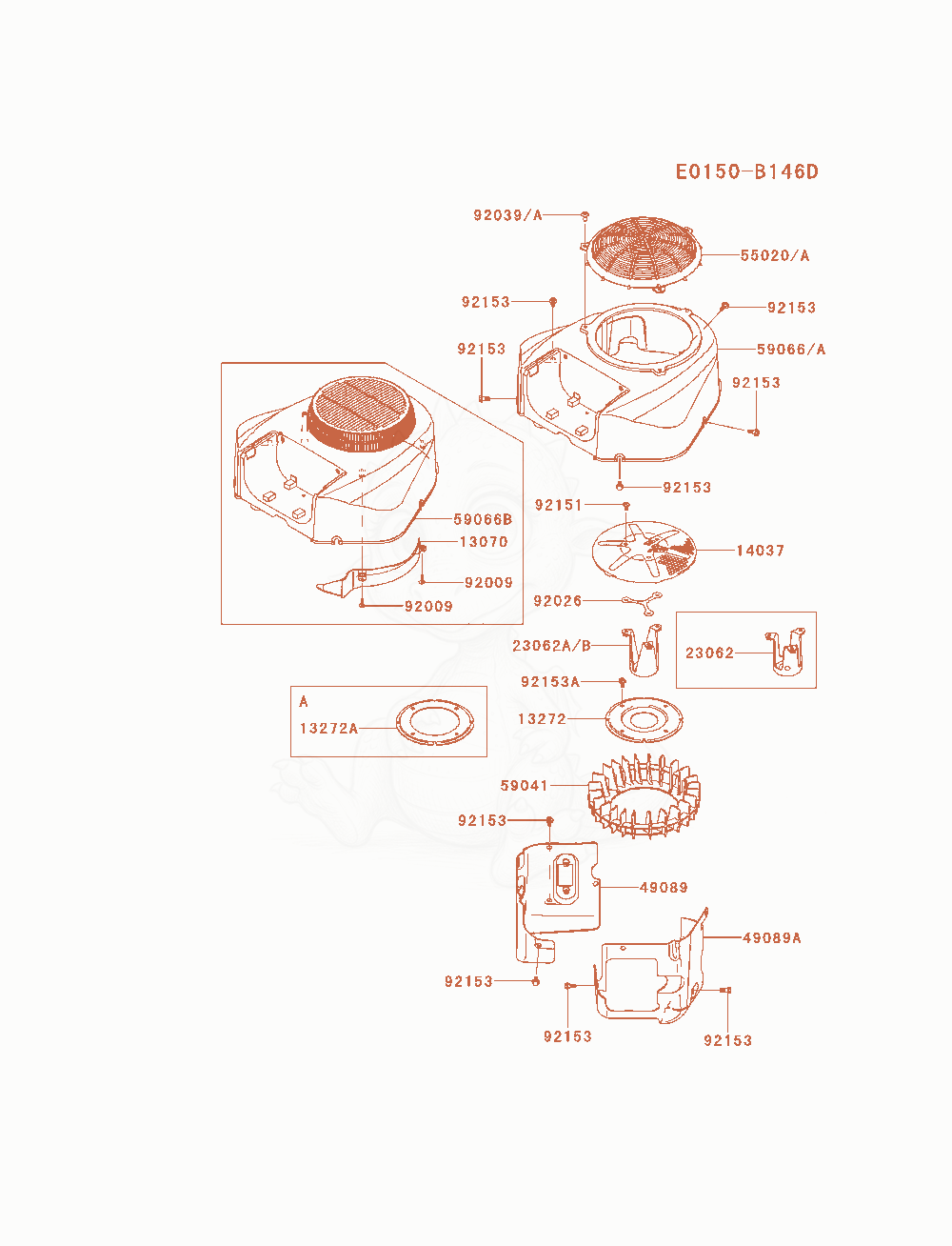 Despiece del Cooling-Equipment de un motor Kawasaki FR691V-AS24, con globos numerados