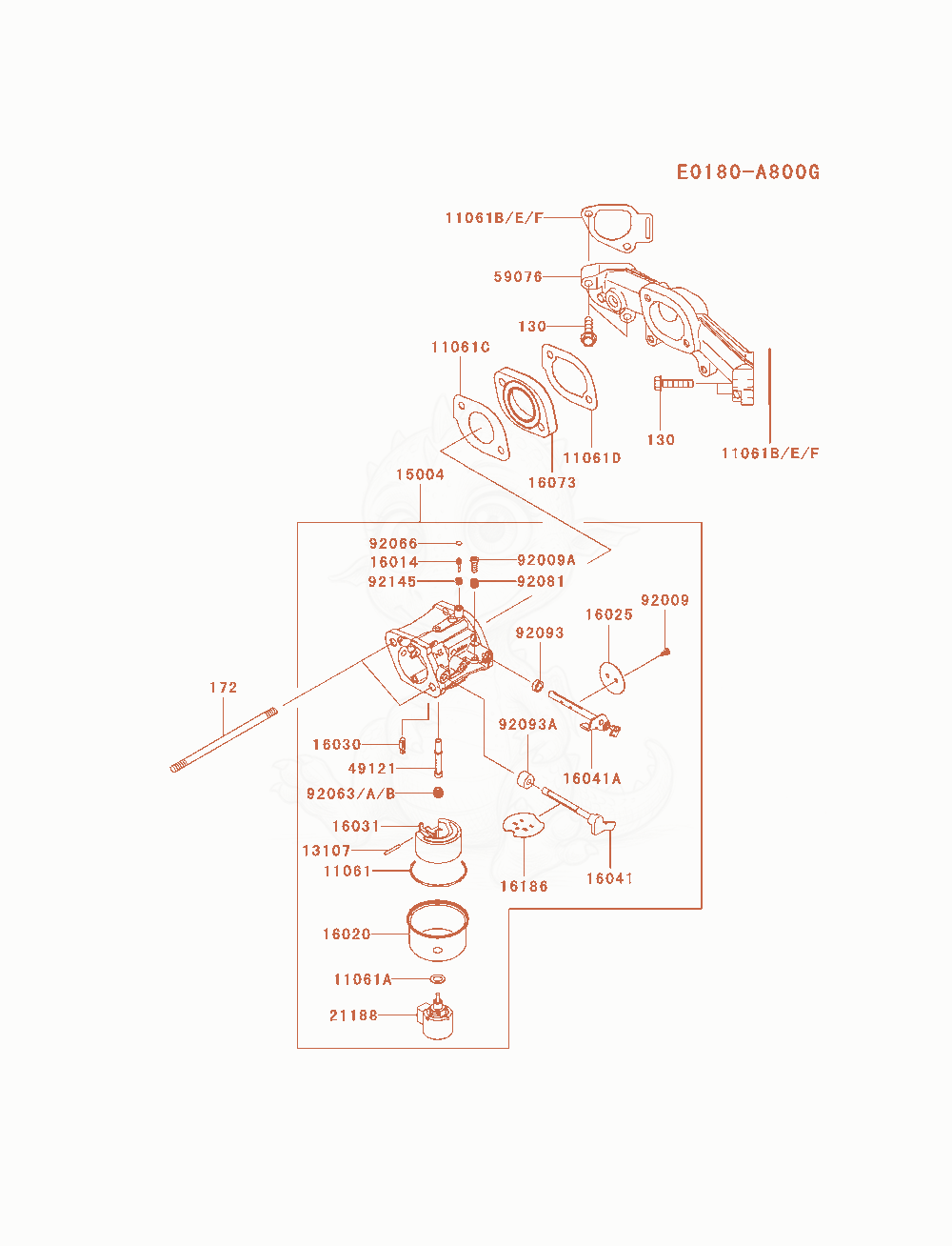 Despiece del Carburetor de un motor Kawasaki FS730V-AS04, con globos numerados