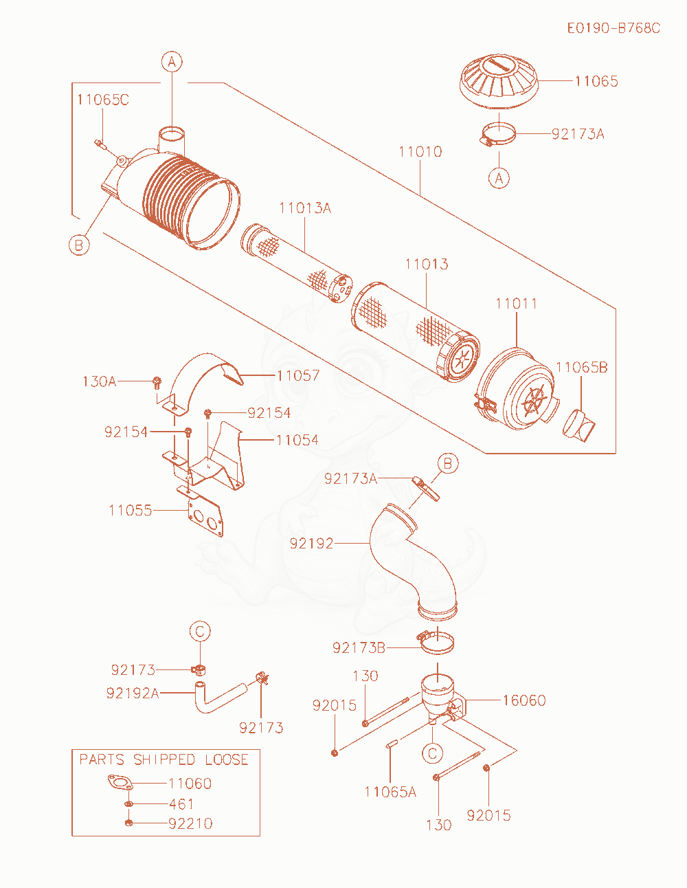 Exploded parts diagram of the Air-Filter / Muffler of a Kawasaki FX850V-AR08 engine, with numbered balloons