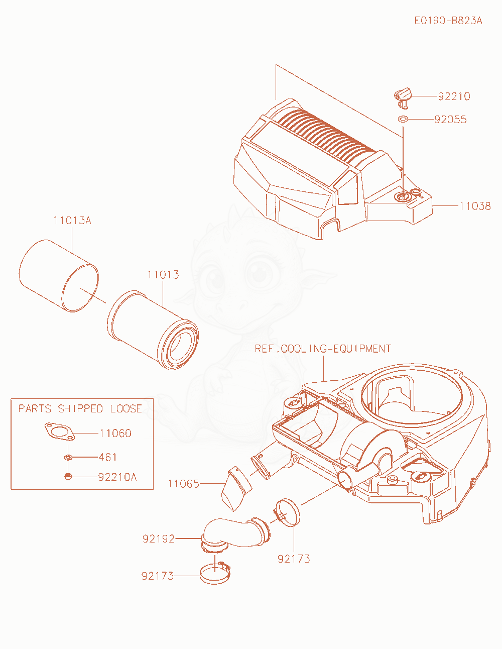 Exploded parts diagram of the Air-Filter / Muffler of a Kawasaki FT730V-AW05 engine, with numbered balloons