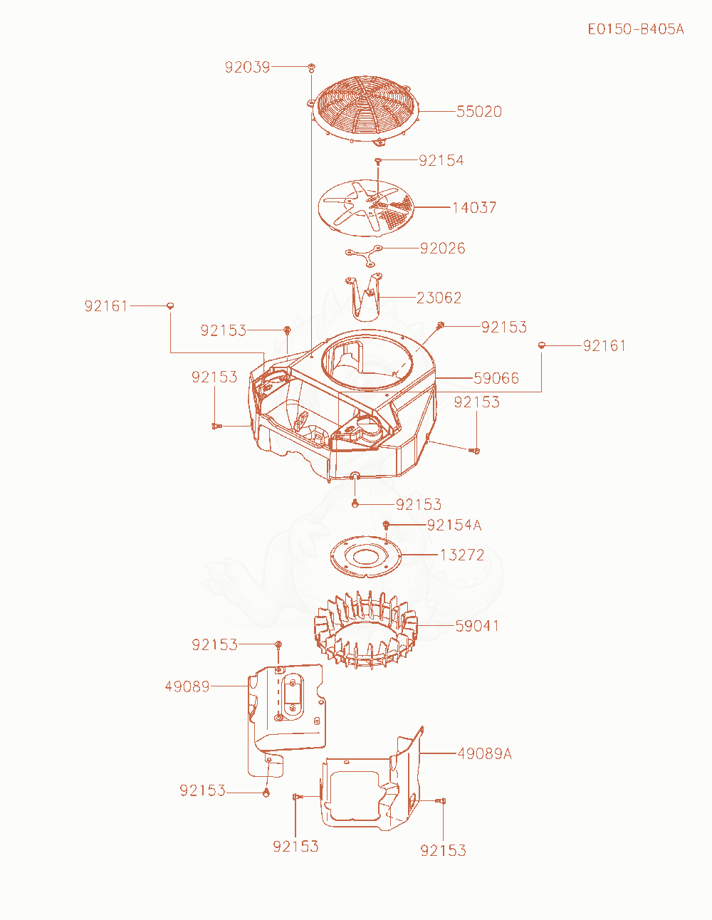 Despiece del Cooling-Equipment de un motor Kawasaki FS730V-AS23, con globos numerados