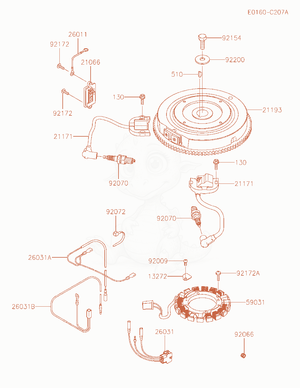 Exploded parts diagram of the Electric-Equipment of a Kawasaki FR730V-GS14 engine, with numbered balloons