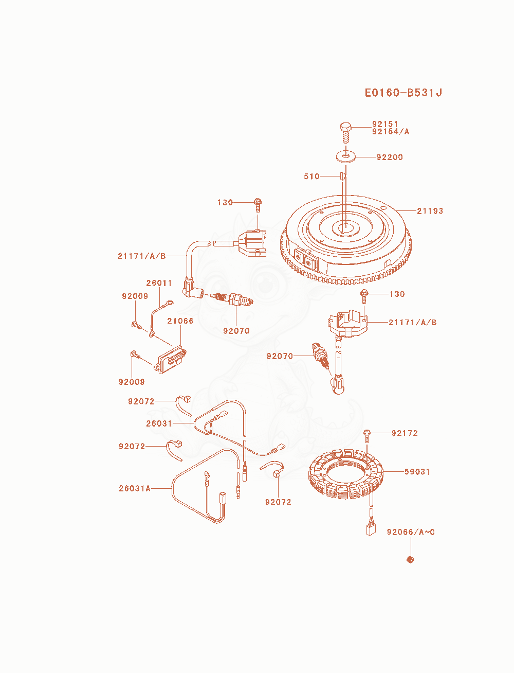 Despiece del Electric-Equipment de un motor Kawasaki FS481V-AS00, con globos numerados
