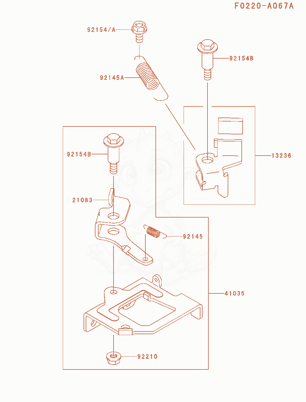 Despiece del Brake / Cover de un motor Kawasaki FJ180V-AM78, con globos numerados
