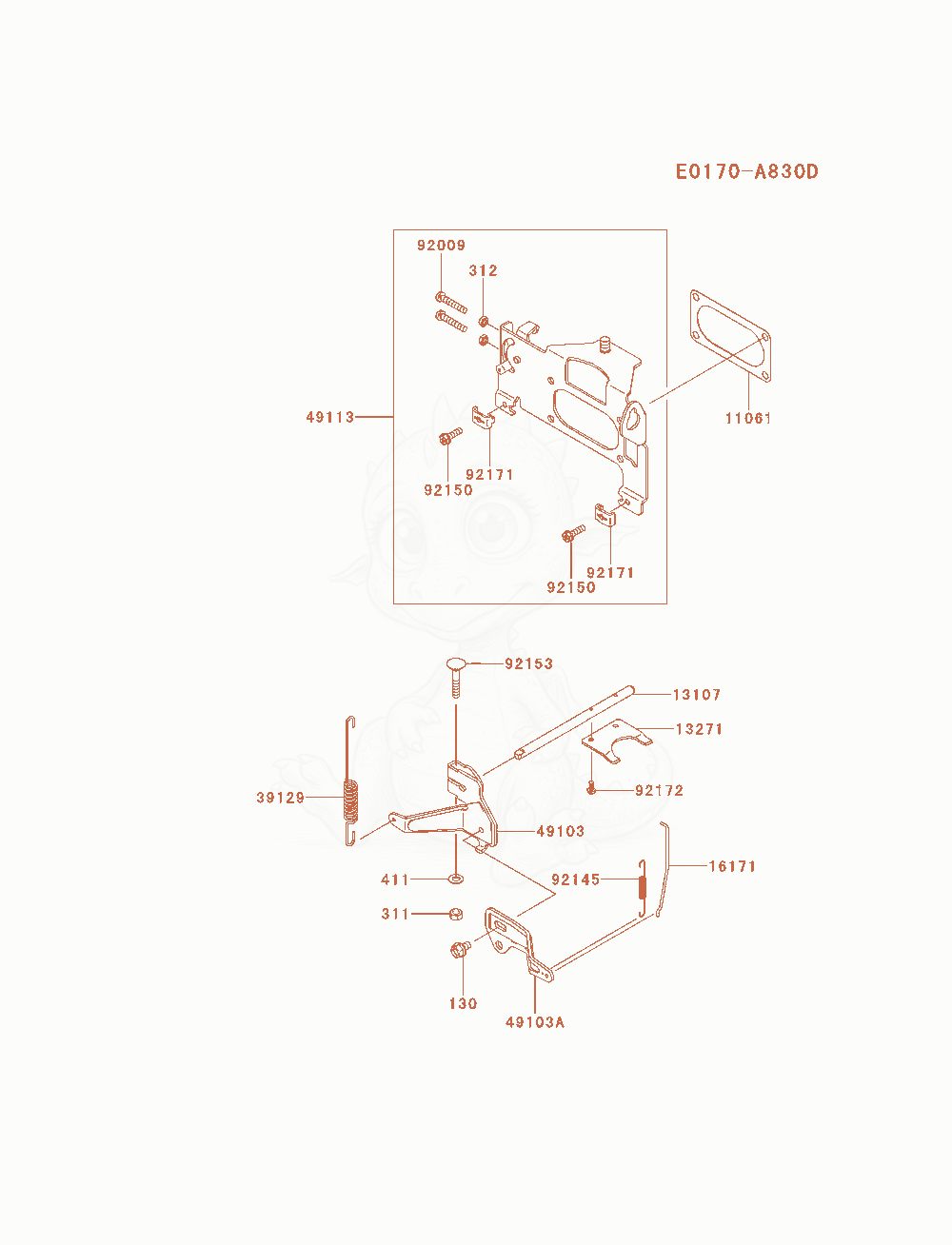 Despiece del Control-Equipment de un motor Kawasaki FX921V-AS11, con globos numerados