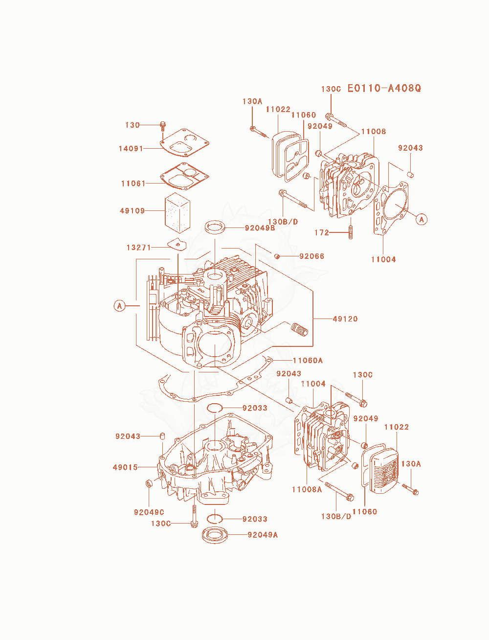 Exploded parts diagram of the Cylinder / Crankcase of a Kawasaki FH580V-AS38 engine, with numbered balloons