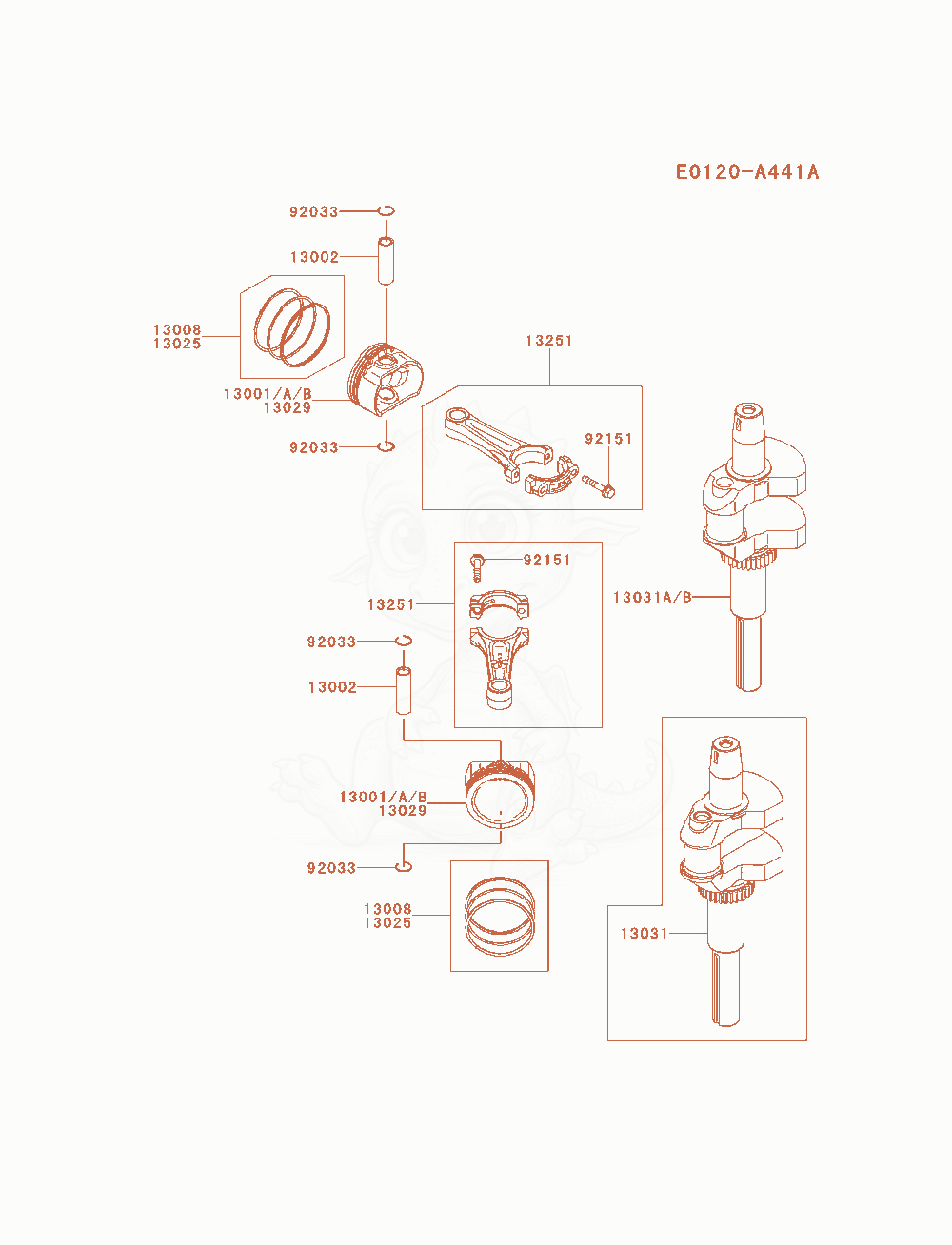 Exploded parts diagram of the Piston / Crankshaft of a Kawasaki FX481V-AS04 engine, with numbered balloons
