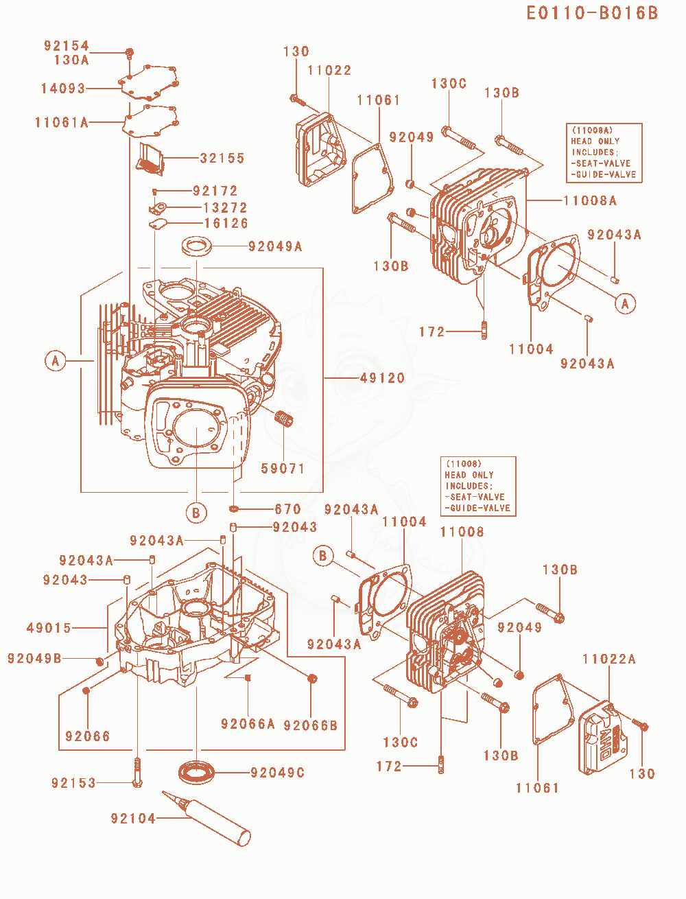 Despiece del Cylinder / Crankcase de un motor Kawasaki FS691V-AS19, con globos numerados
