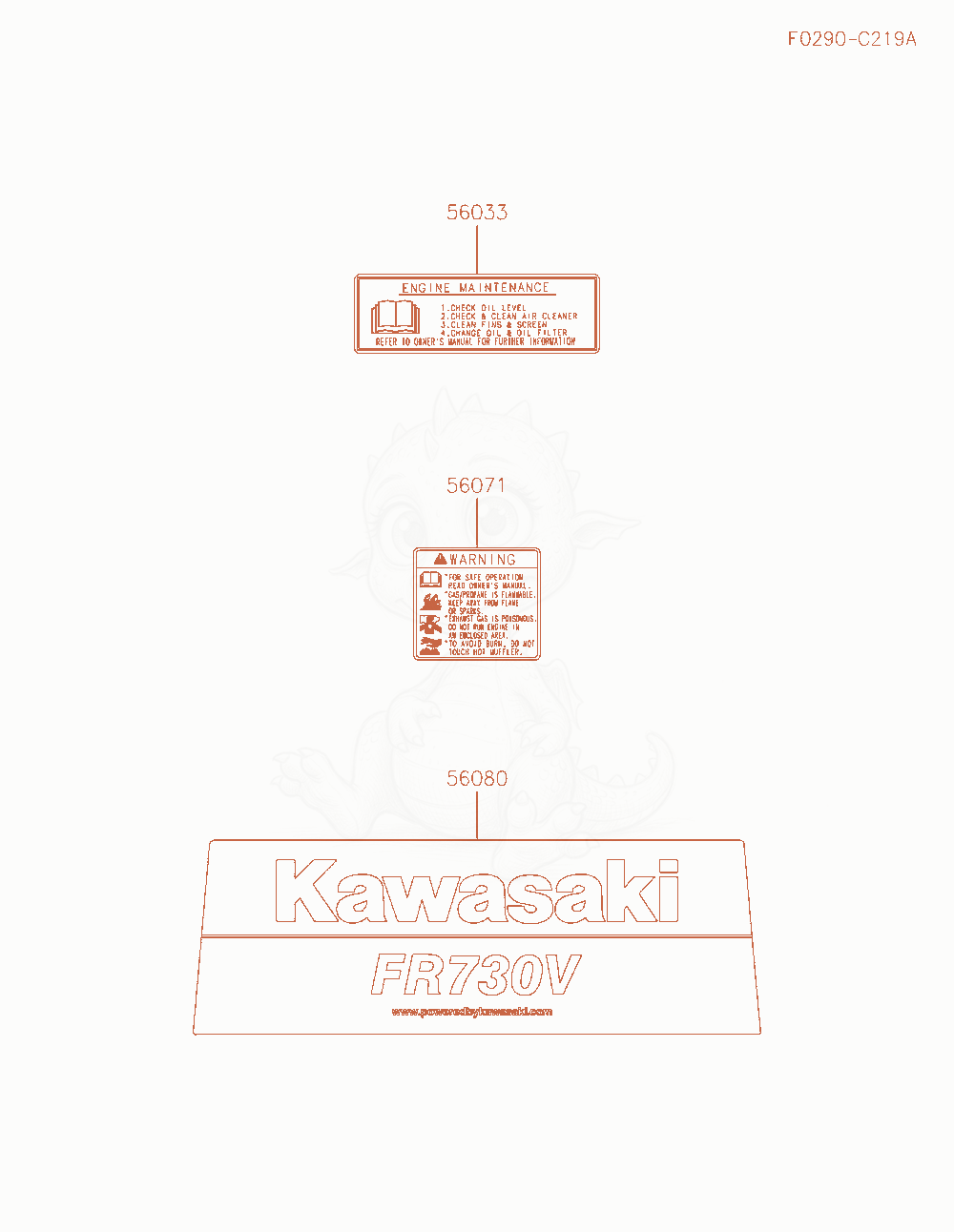 Exploded parts diagram of the Label of a Kawasaki FR730V-AS37 engine, with numbered balloons