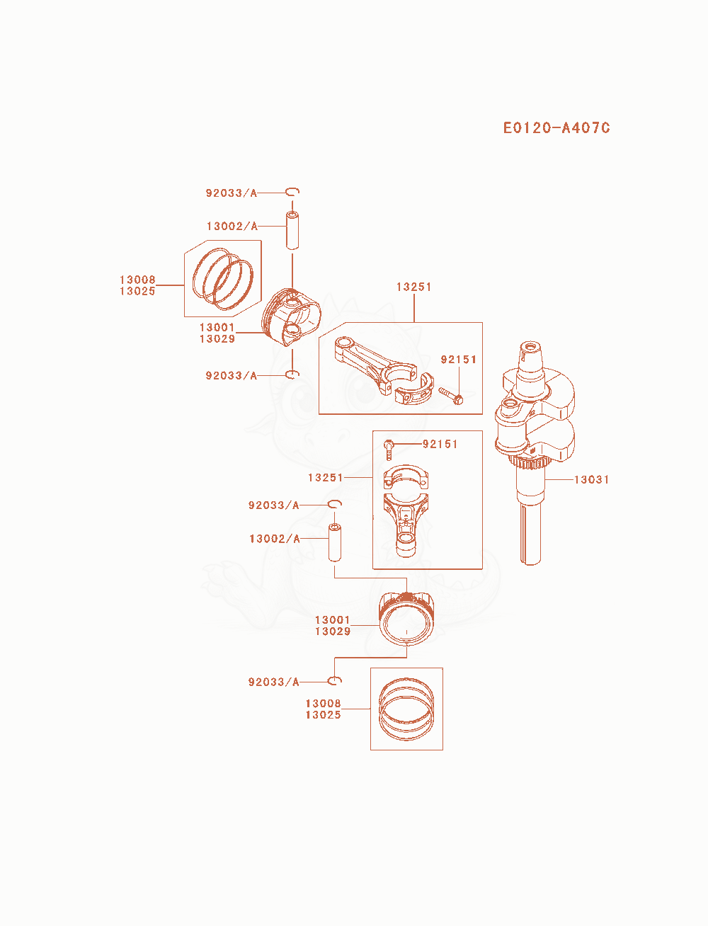 Exploded parts diagram of the Piston / Crankshaft of a Kawasaki FX730V-AS10 engine, with numbered balloons