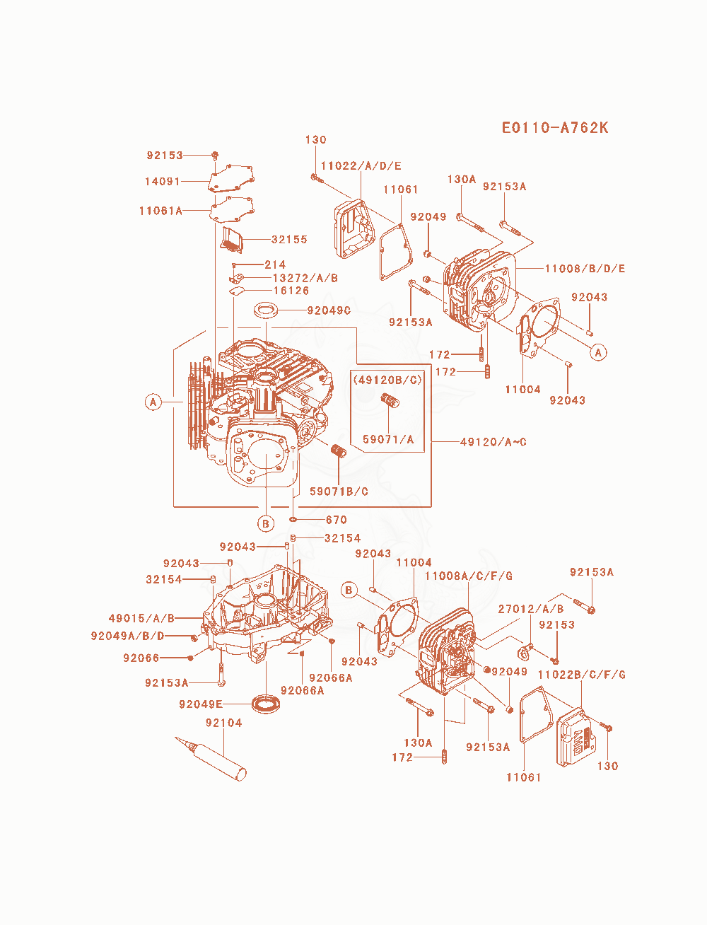 Exploded parts diagram of the Cylinder / Crankcase of a Kawasaki FX600V-AS00 engine, with numbered balloons