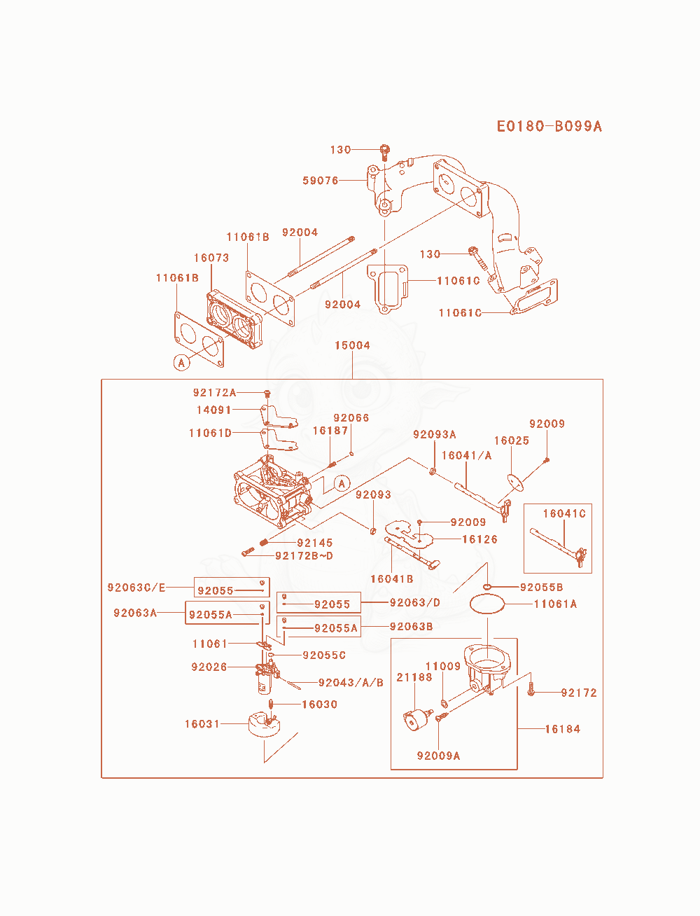 Exploded parts diagram of the Carburetor of a Kawasaki FXT00V-AS15 engine, with numbered balloons