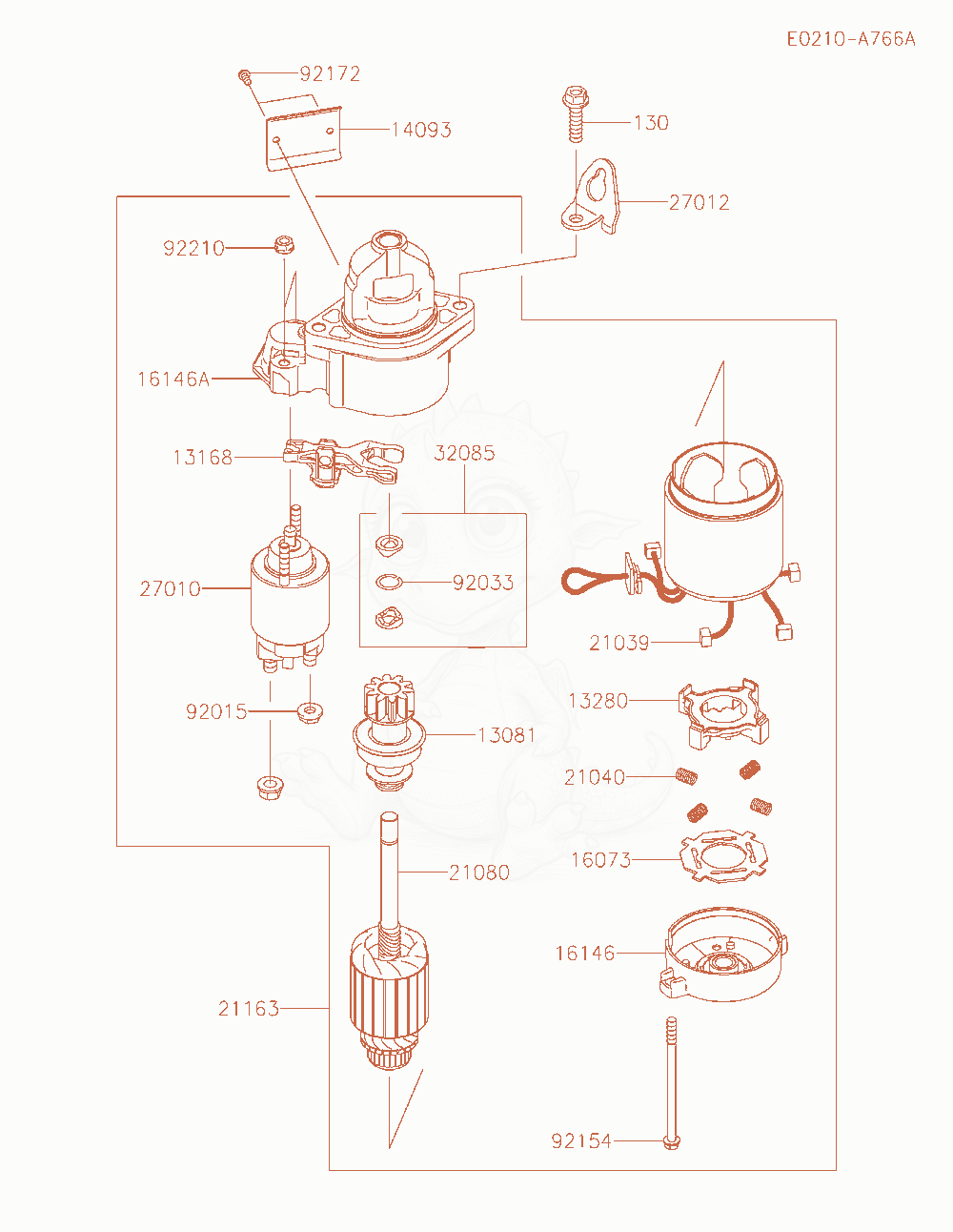 Exploded parts diagram of the Starter of a Kawasaki FX600V-HS00 engine, with numbered balloons
