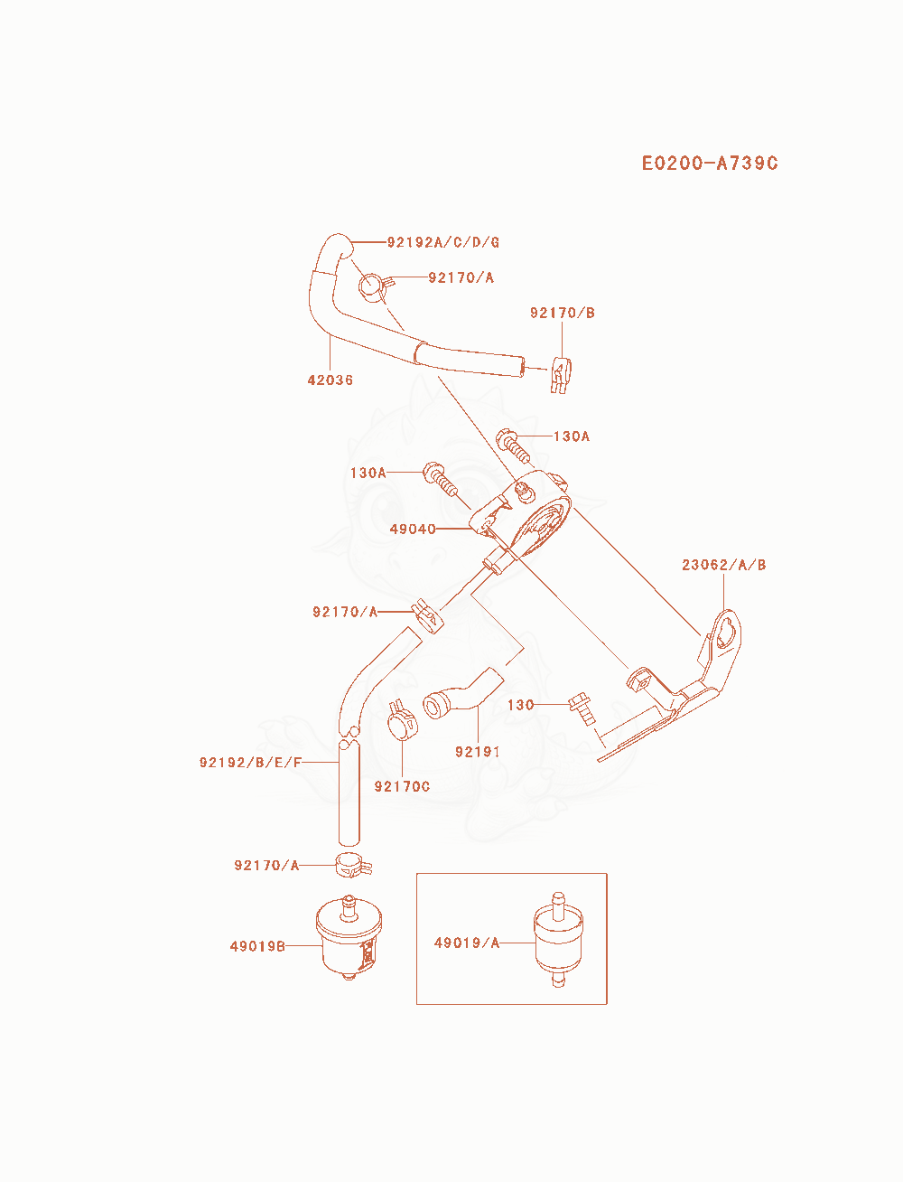 Despiece del Fuel-Tank / Fuel-Valve de un motor Kawasaki FH770D-DS05, con globos numerados