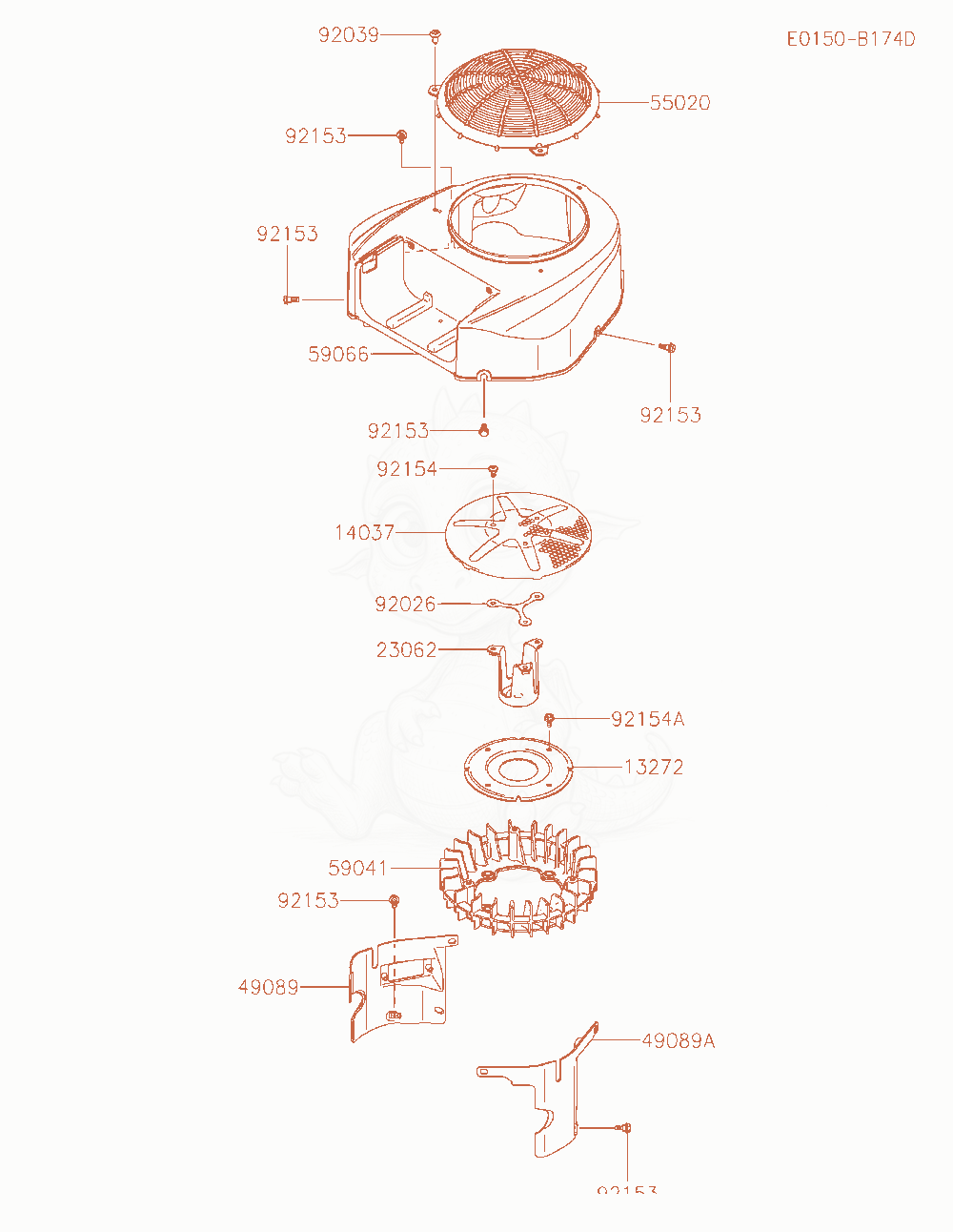 Exploded parts diagram of the Cooling-Equipment of a Kawasaki FR600V-AS23 engine, with numbered balloons