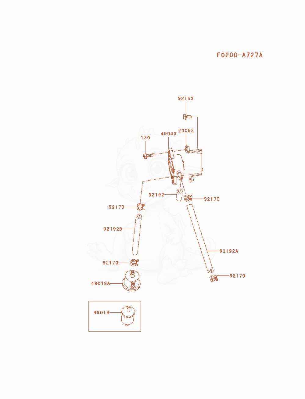 Despiece del Fuel-Tank / Fuel-Valve de un motor Kawasaki FX751V-AS08, con globos numerados