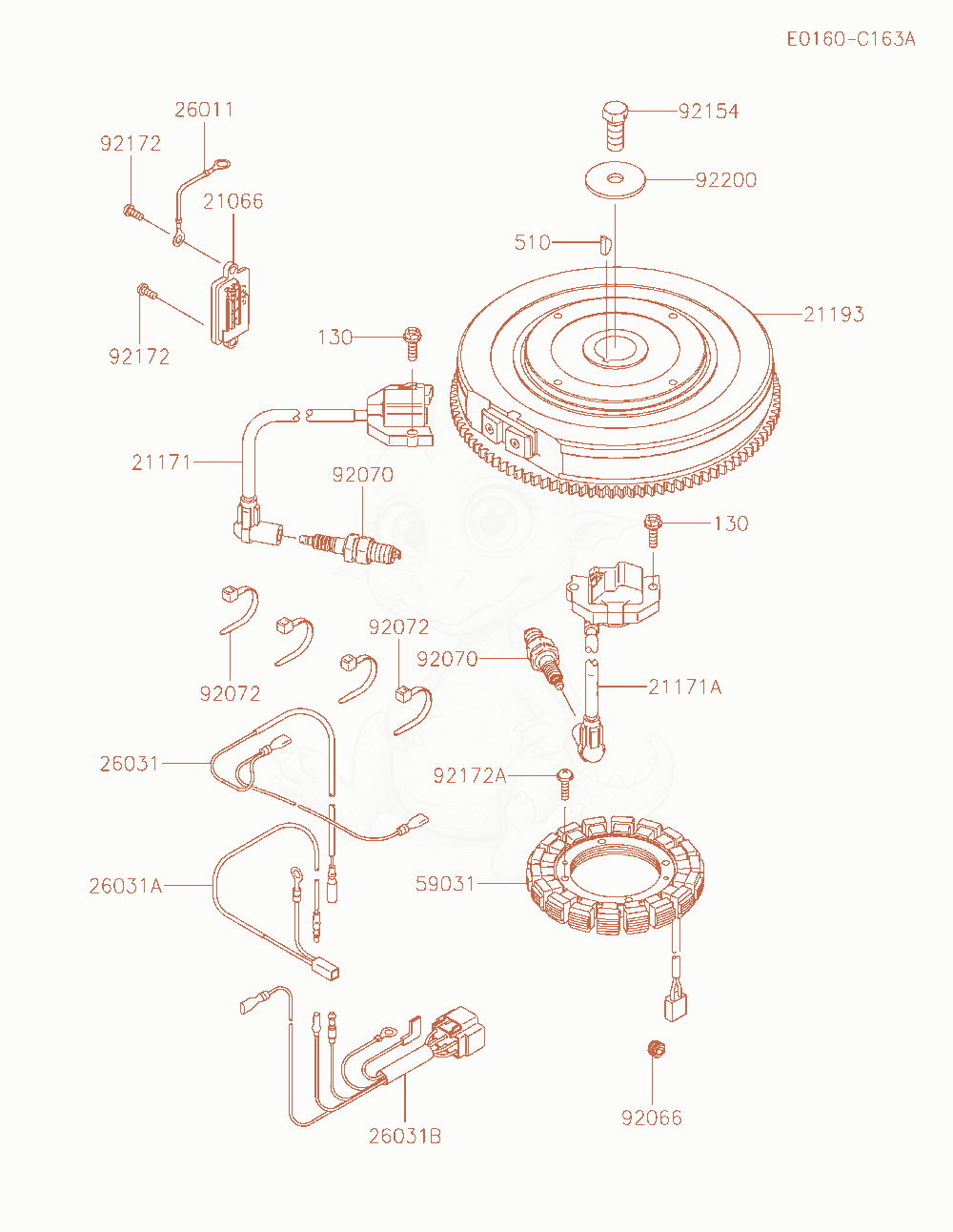 Despiece del Electric-Equipment de un motor Kawasaki FX751V-AS12, con globos numerados