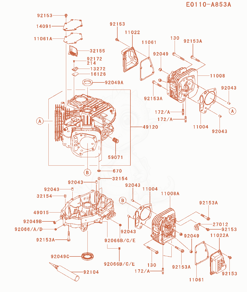 Exploded parts diagram of the Cylinder / Crankcase of a Kawasaki FR541V-CS00 engine, with numbered balloons