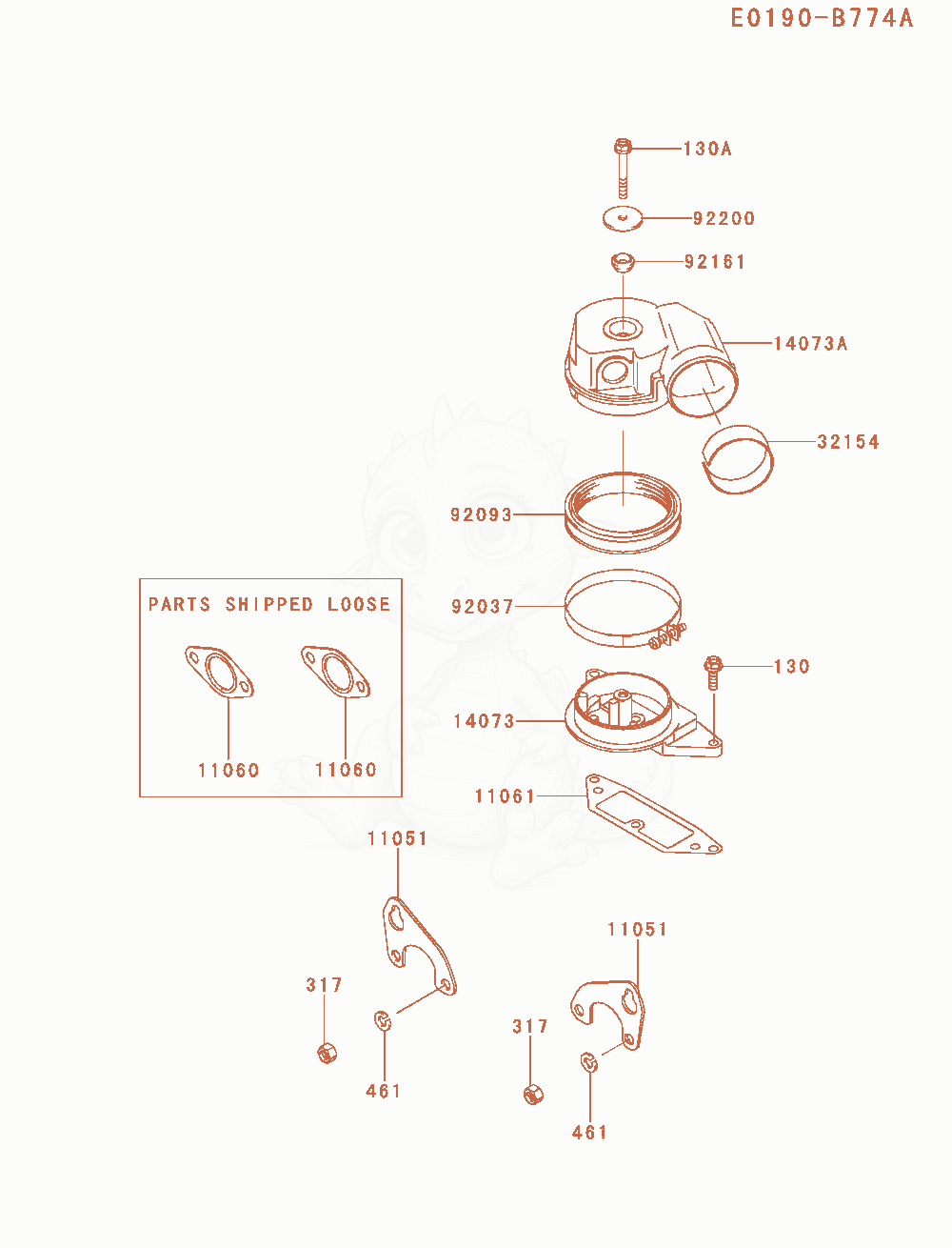 Exploded parts diagram of the Air-Filter / Muffler of a Kawasaki FD851D-RS01 engine, with numbered balloons