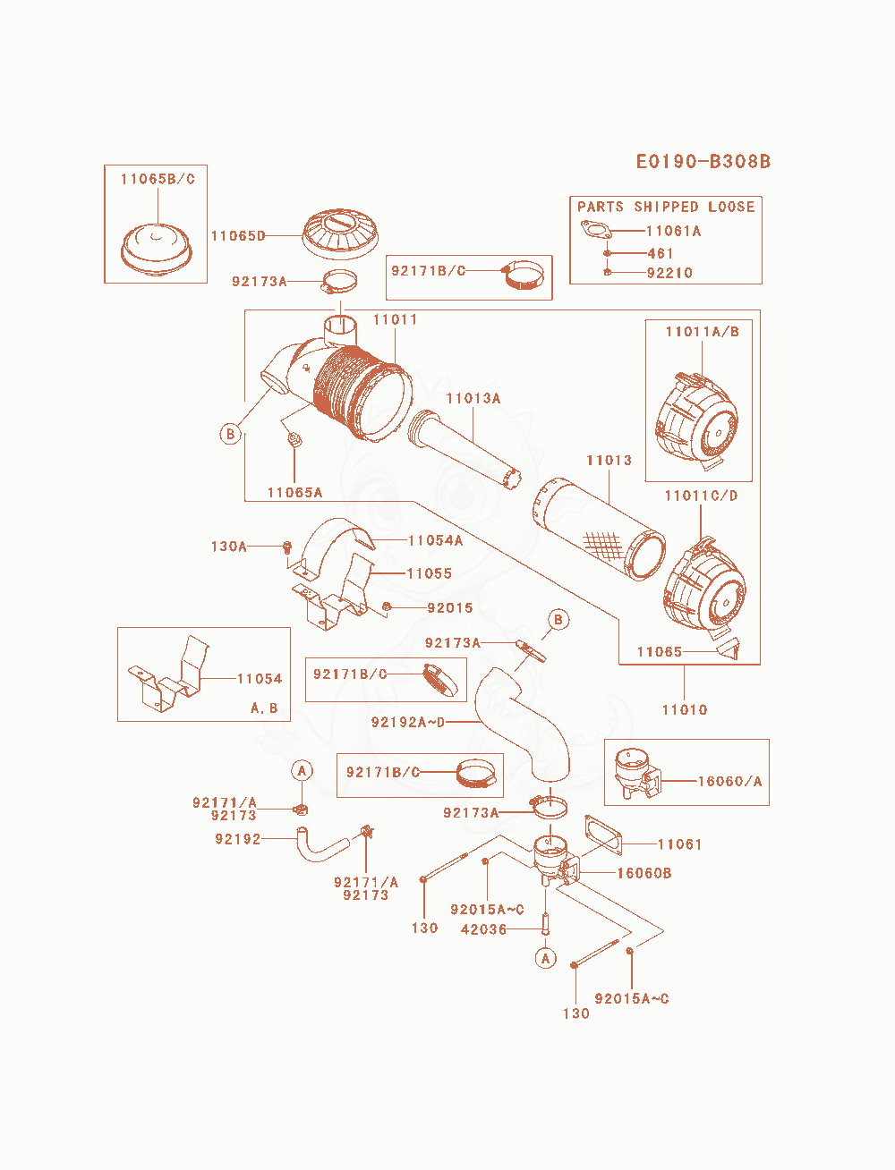 Exploded parts diagram of the Air-Filter / Muffler of a Kawasaki FXT00V-AS04 engine, with numbered balloons