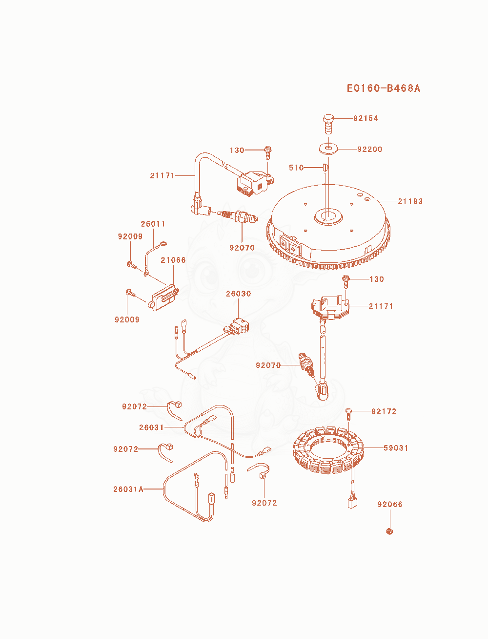 Despiece del Electric-Equipment de un motor Kawasaki FR600V-AS05, con globos numerados