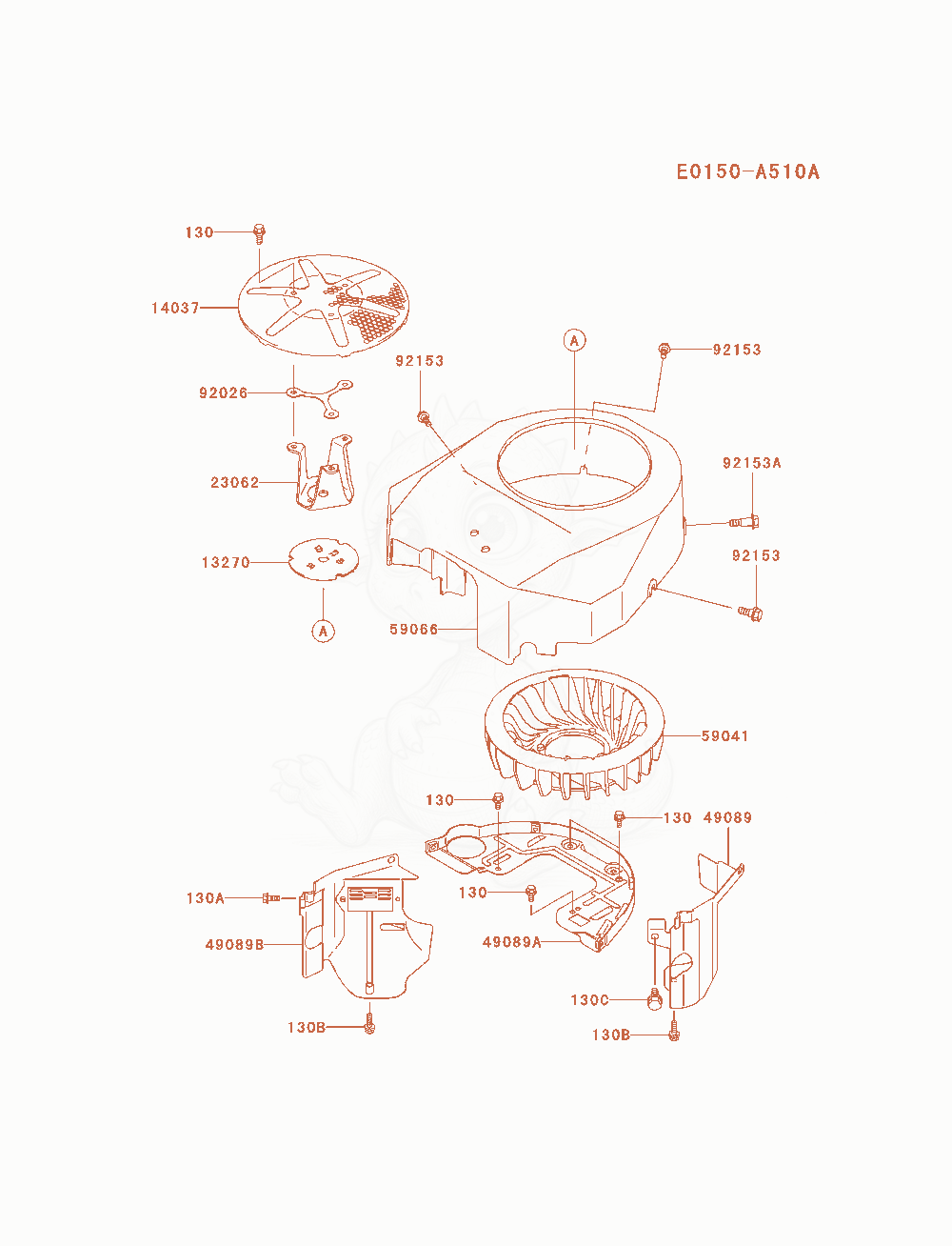 Despiece del Cooling-Equipment de un motor Kawasaki FH580V-AS06, con globos numerados