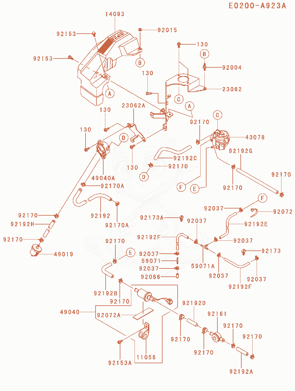 Exploded parts diagram of the Fuel-Tank / Fuel-Valve of a Kawasaki FXT00V-AS13 engine, with numbered balloons