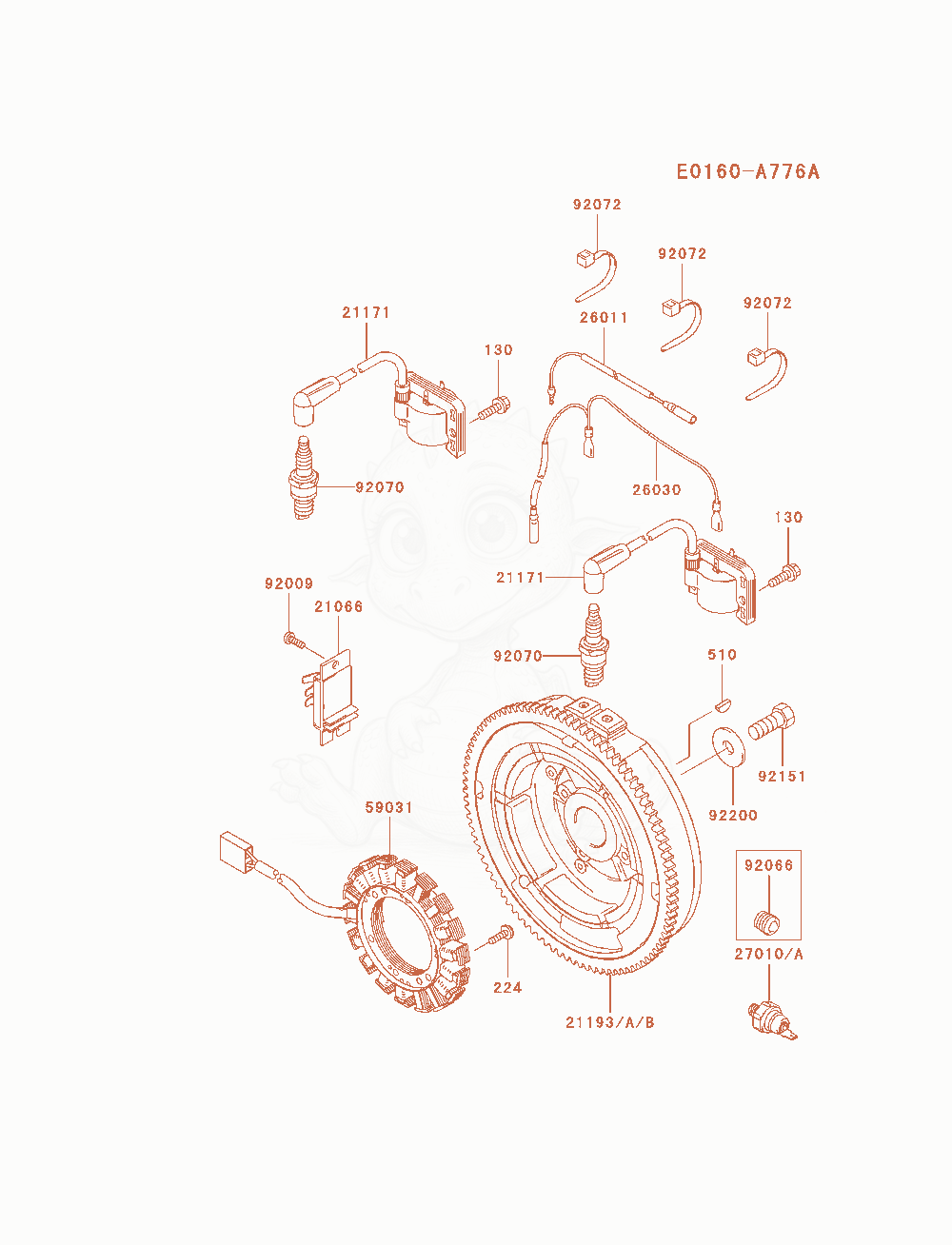 Despiece del Electric-Equipment de un motor Kawasaki FH680D-AS05, con globos numerados