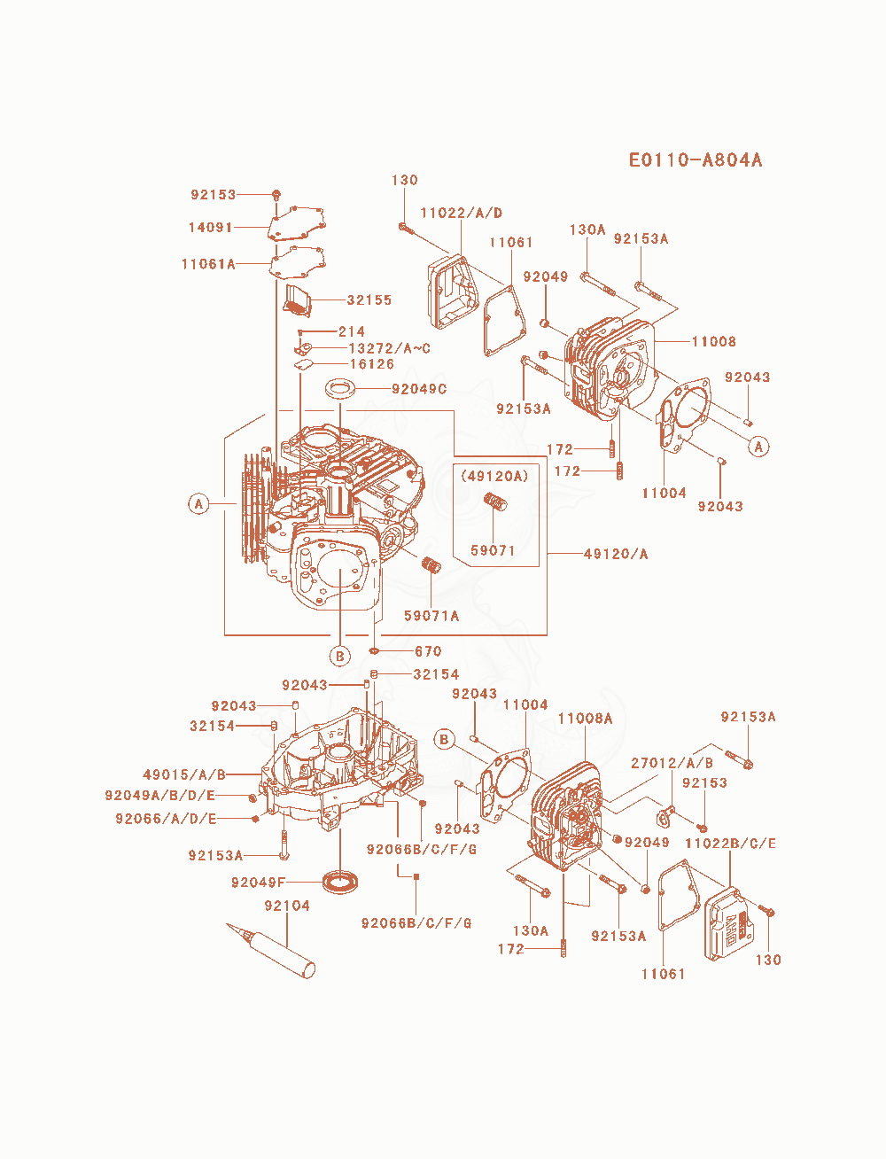 Despiece del Cylinder / Crankcase de un motor Kawasaki FS541V-AS10, con globos numerados