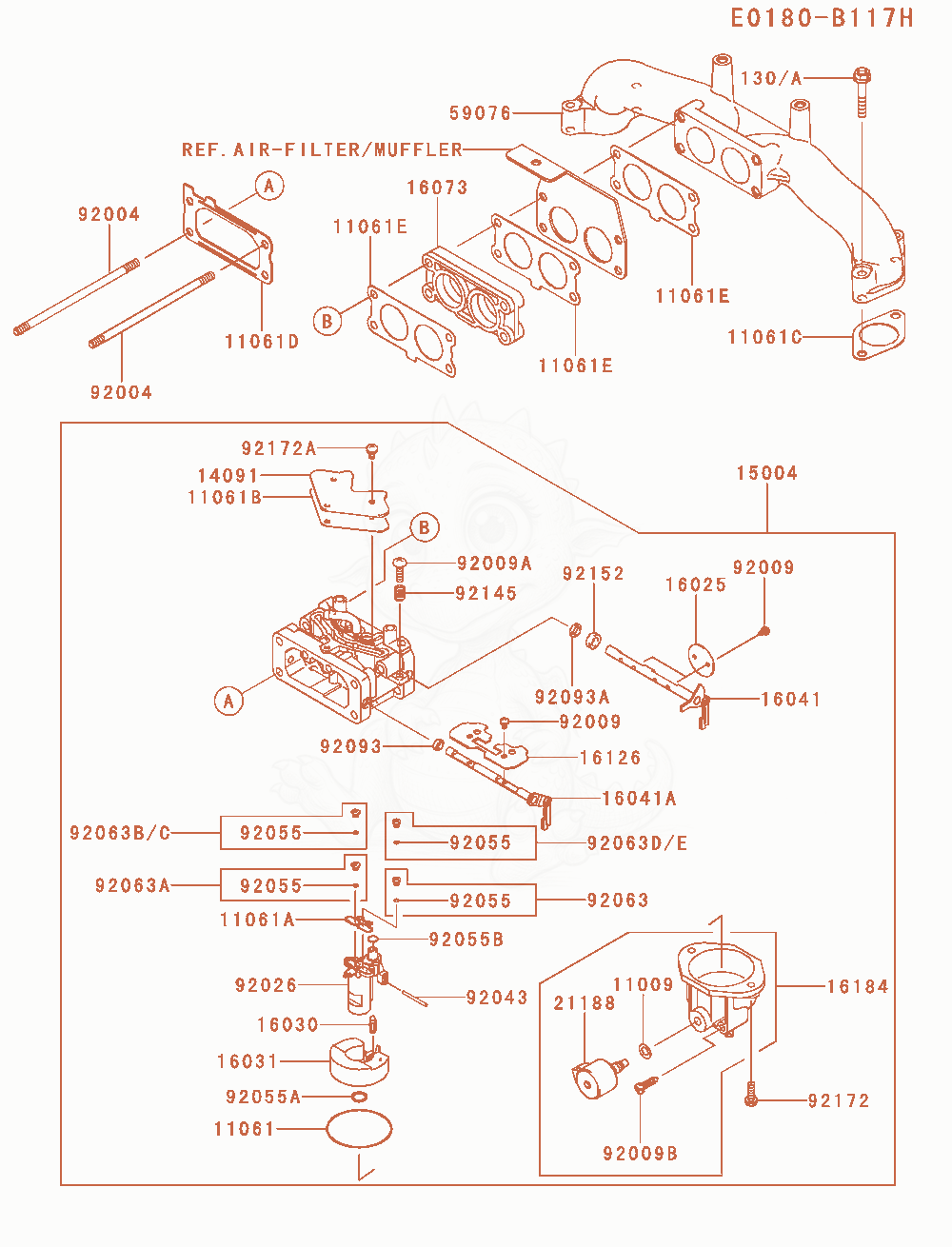 Exploded parts diagram of the Carburetor of a Kawasaki FX801V-AS10 engine, with numbered balloons