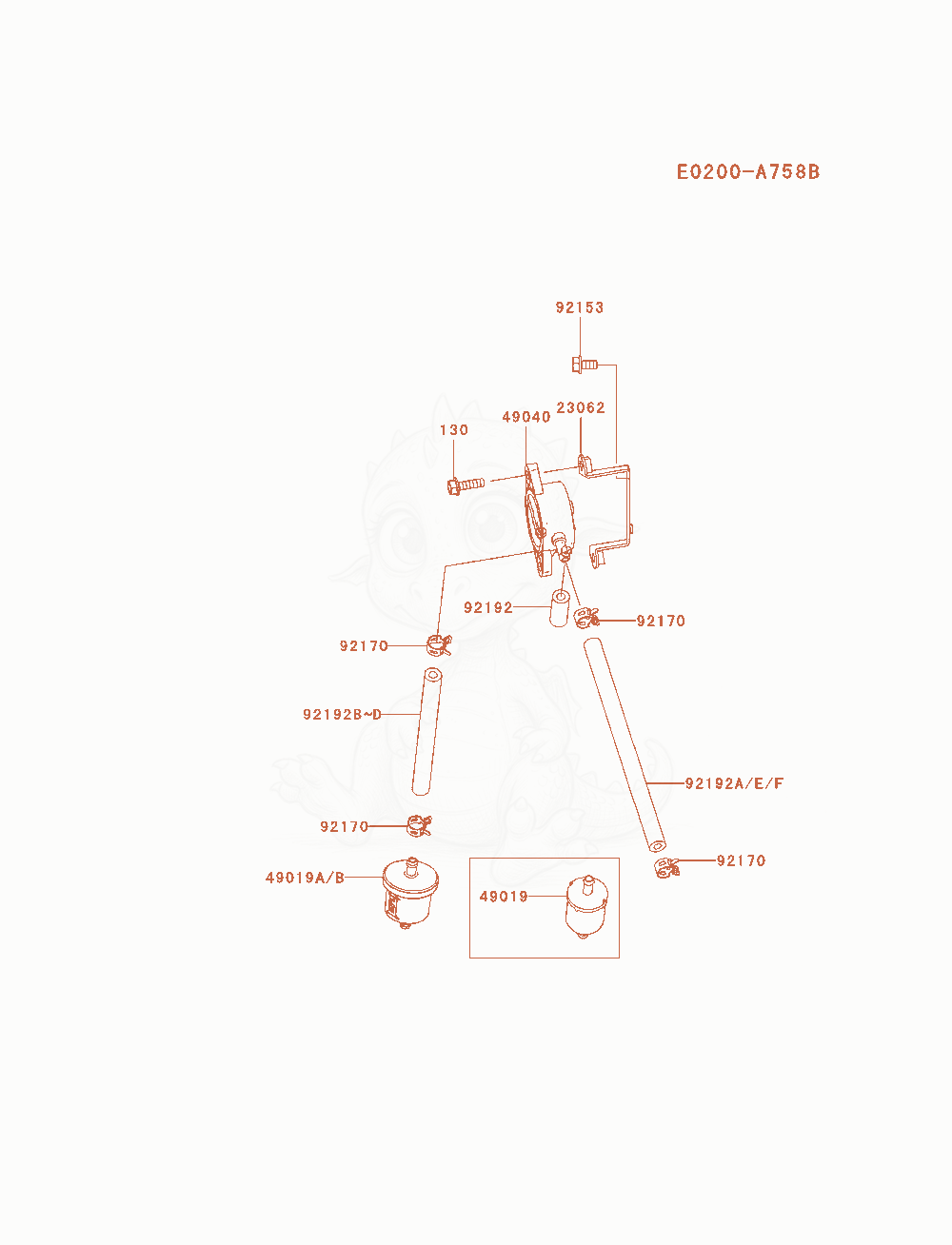 Despiece del Fuel-Tank / Fuel-Valve de un motor Kawasaki FX801V-AS05, con globos numerados