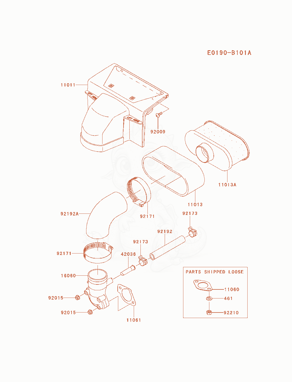 Despiece del Air-Filter / Muffler(As00) de un motor Kawasaki FS730V-AS00, con globos numerados