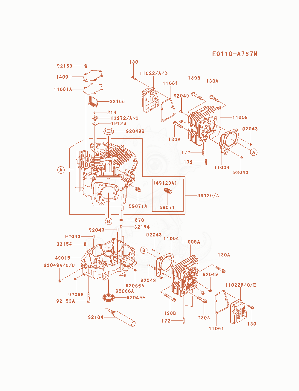 Exploded parts diagram of the Cylinder / Crankcase of a Kawasaki FX730V-AS13 engine, with numbered balloons